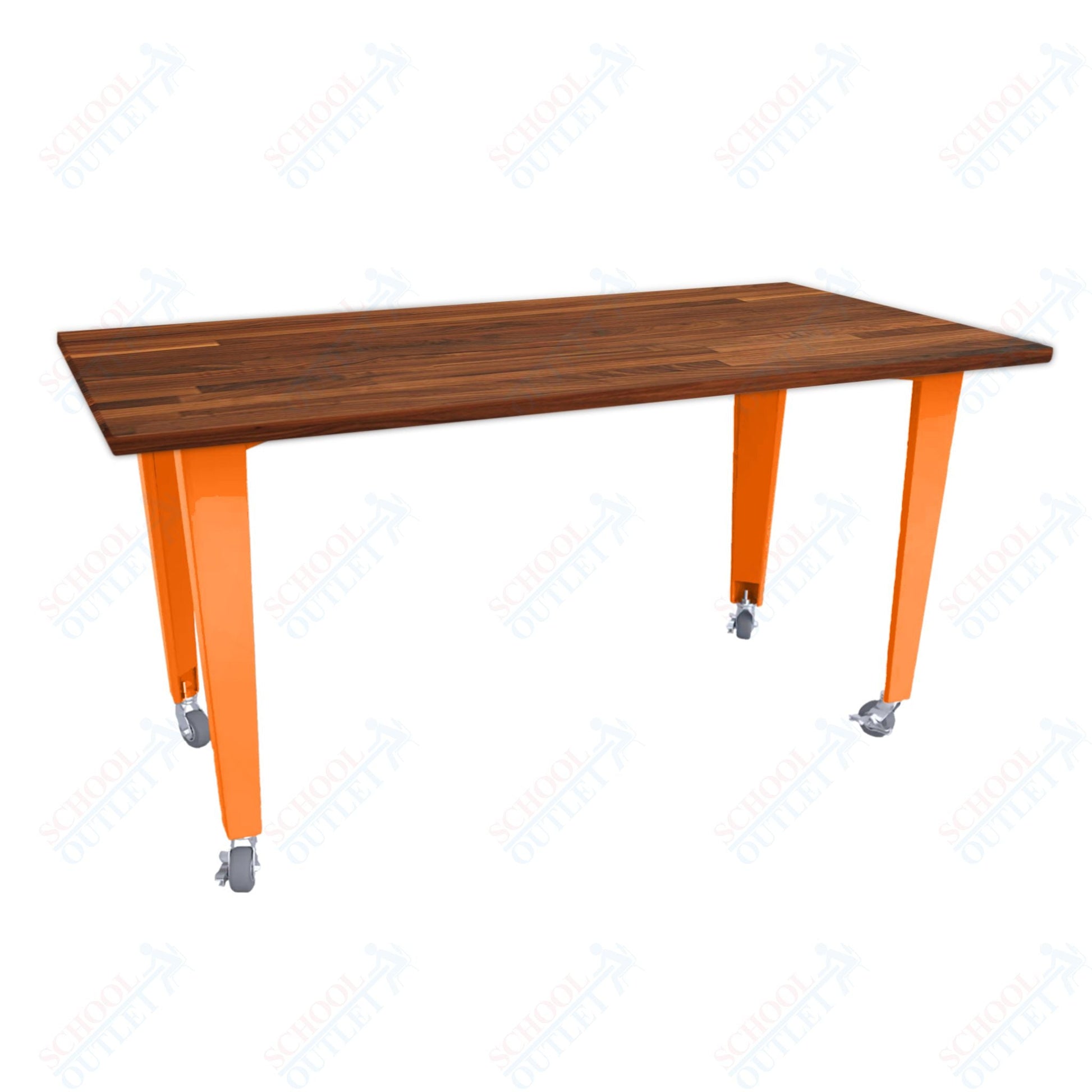 CEF IDEA Island Table 42" Height - Butcher Block Top 84"W x 48"D with Steel Frame, Cable Management and Heavy Duty Locking Casters (No Electric) - SchoolOutlet