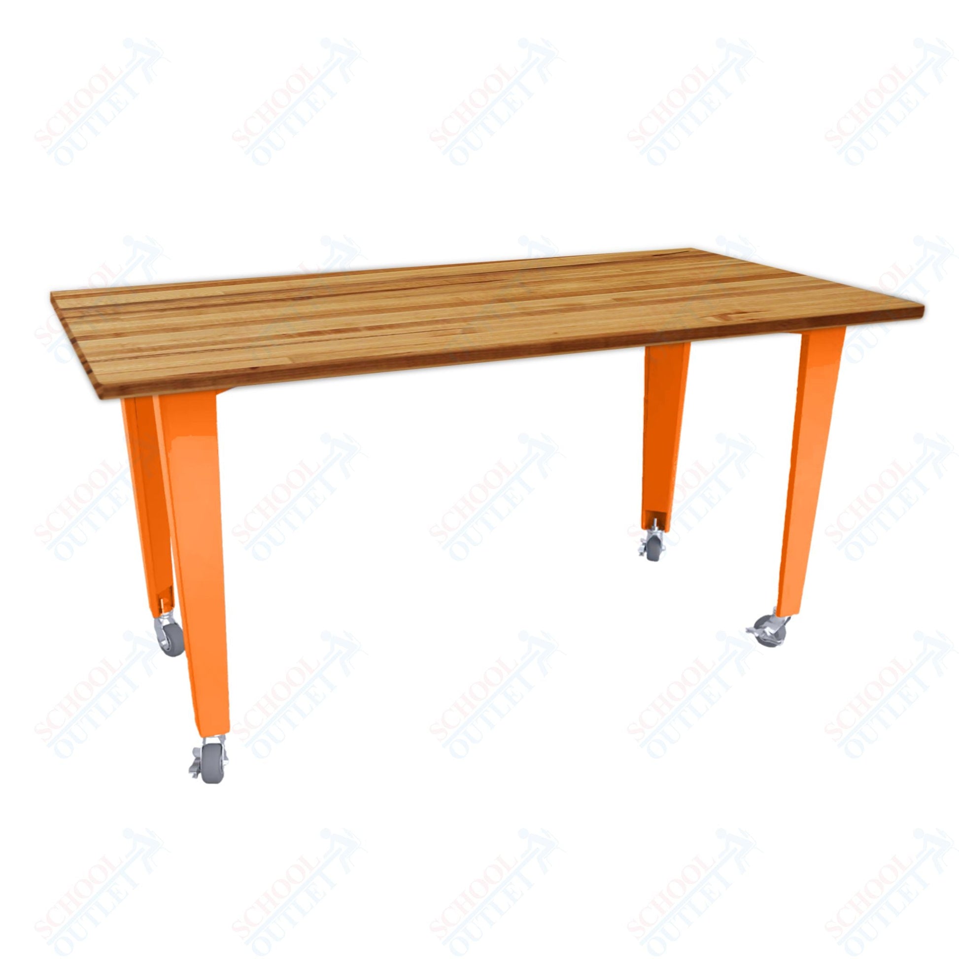 CEF IDEA Island Table 42" Height - Butcher Block Top 84"W x 48"D with Steel Frame, Cable Management and Heavy Duty Locking Casters (No Electric) - SchoolOutlet
