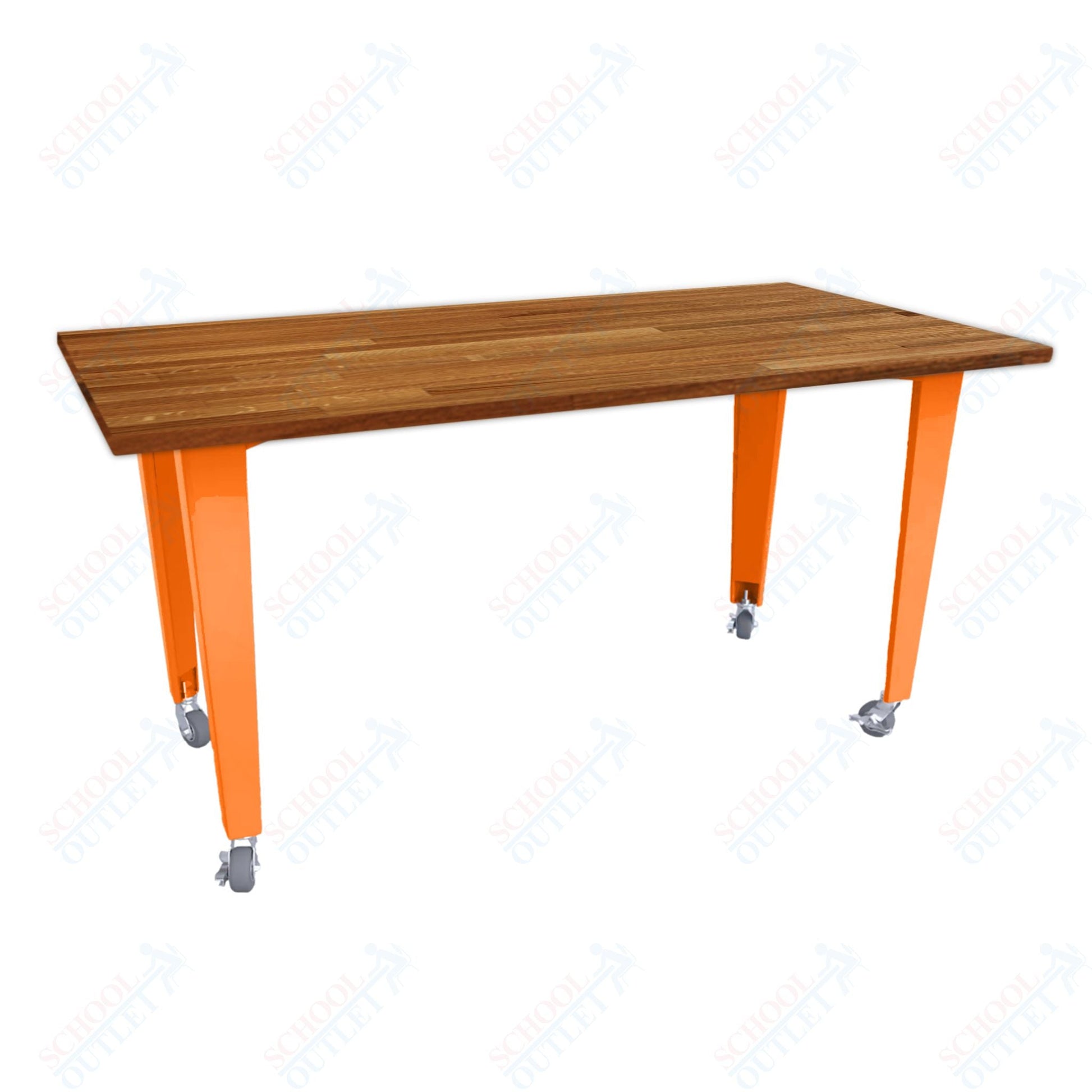 CEF IDEA Island Table 42" Height - Butcher Block Top 84"W x 48"D with Steel Frame, Cable Management and Heavy Duty Locking Casters (No Electric) - SchoolOutlet