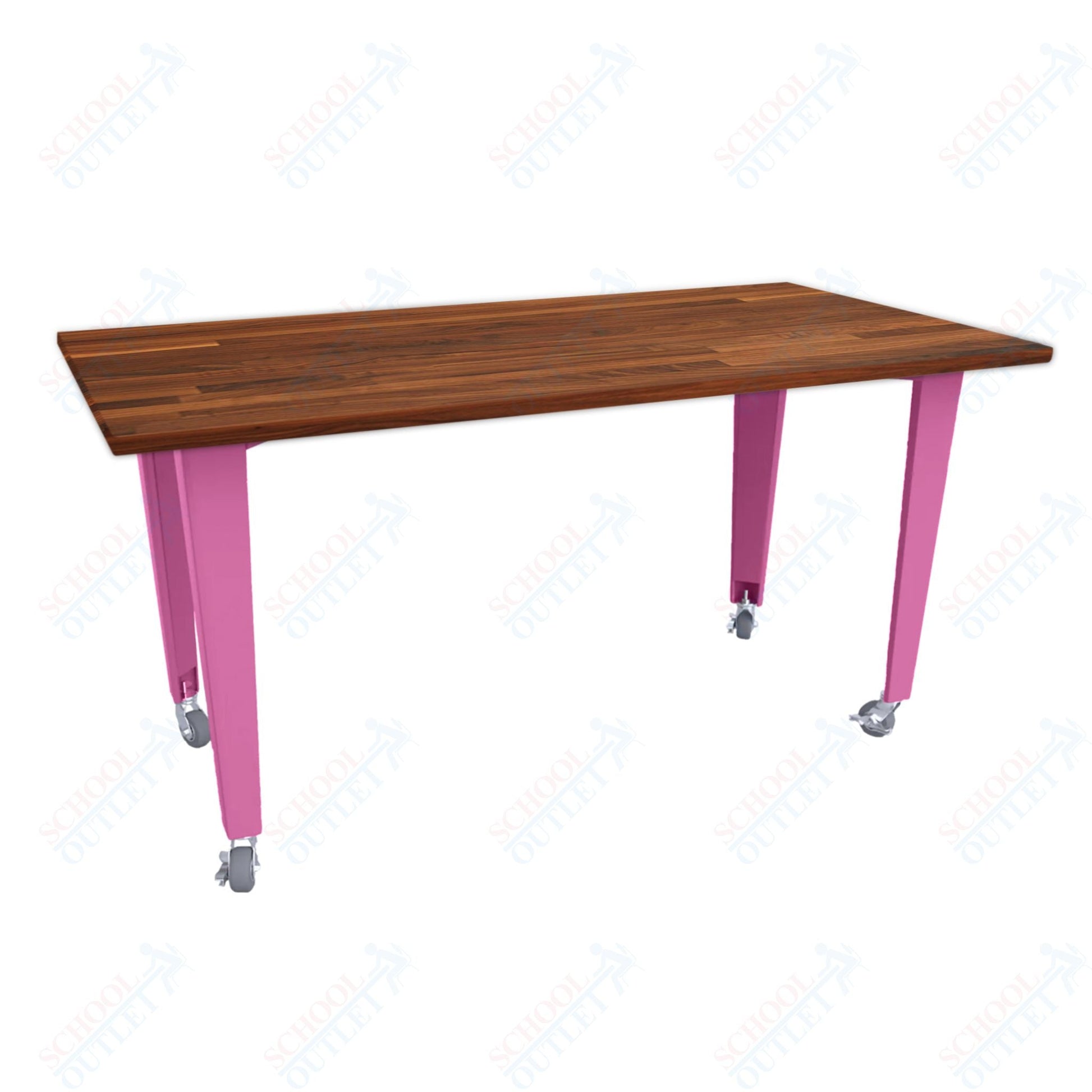 CEF IDEA Island Table 42" Height - Butcher Block Top 84"W x 48"D with Steel Frame, Cable Management and Heavy Duty Locking Casters (No Electric) - SchoolOutlet