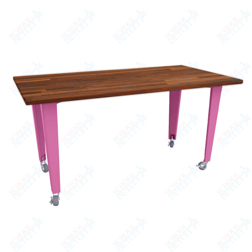 CEF IDEA Island Table 42" Height - Butcher Block Top 84"W x 48"D with Steel Frame, Cable Management and Heavy Duty Locking Casters (No Electric) - SchoolOutlet