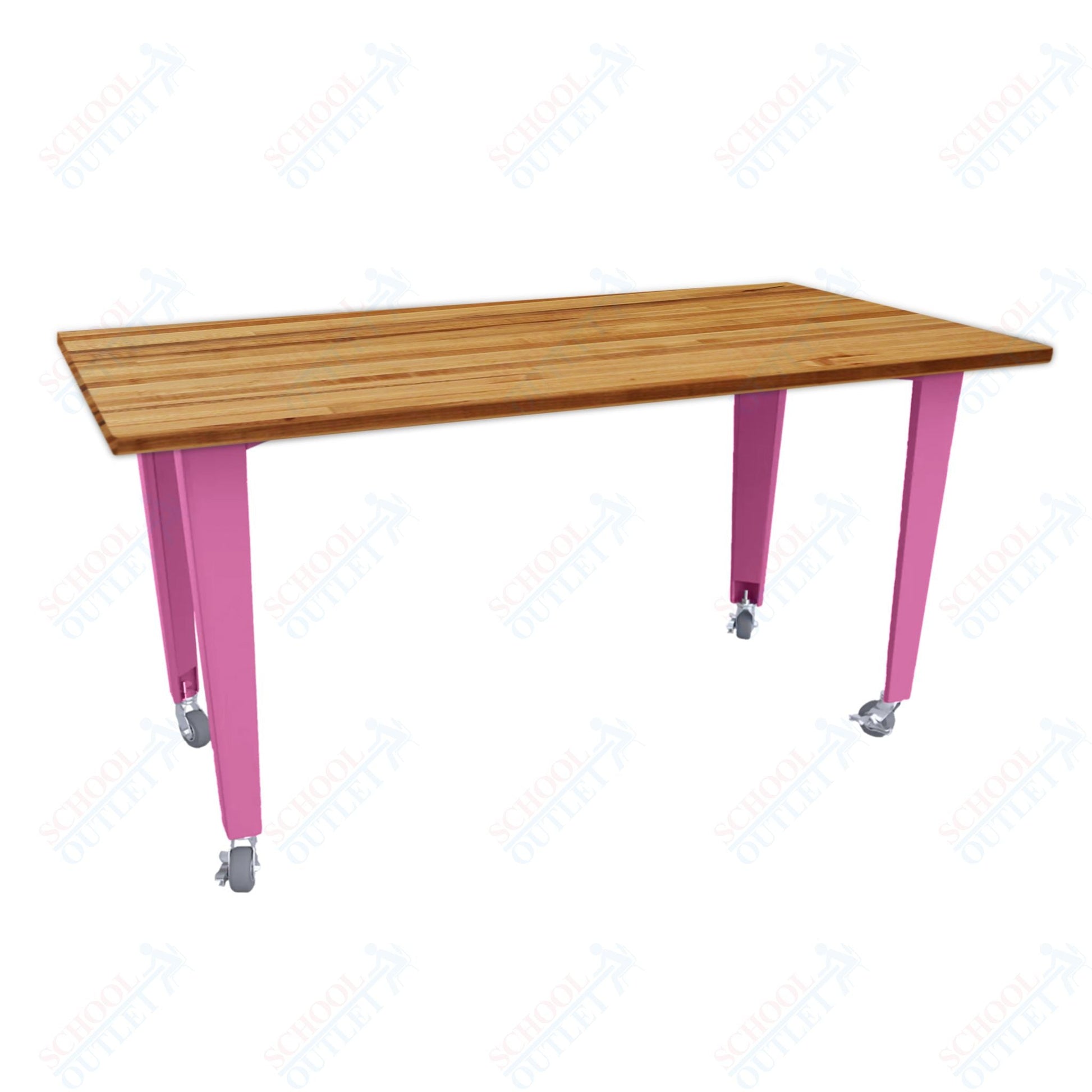 CEF IDEA Island Table 42" Height - Butcher Block Top 84"W x 48"D with Steel Frame, Cable Management and Heavy Duty Locking Casters (No Electric) - SchoolOutlet