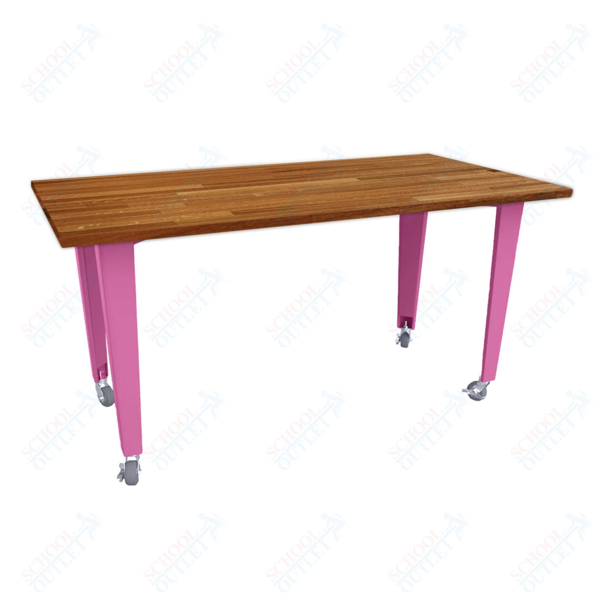 CEF IDEA Island Table 42" Height - Butcher Block Top 84"W x 48"D with Steel Frame, Cable Management and Heavy Duty Locking Casters (No Electric) - SchoolOutlet