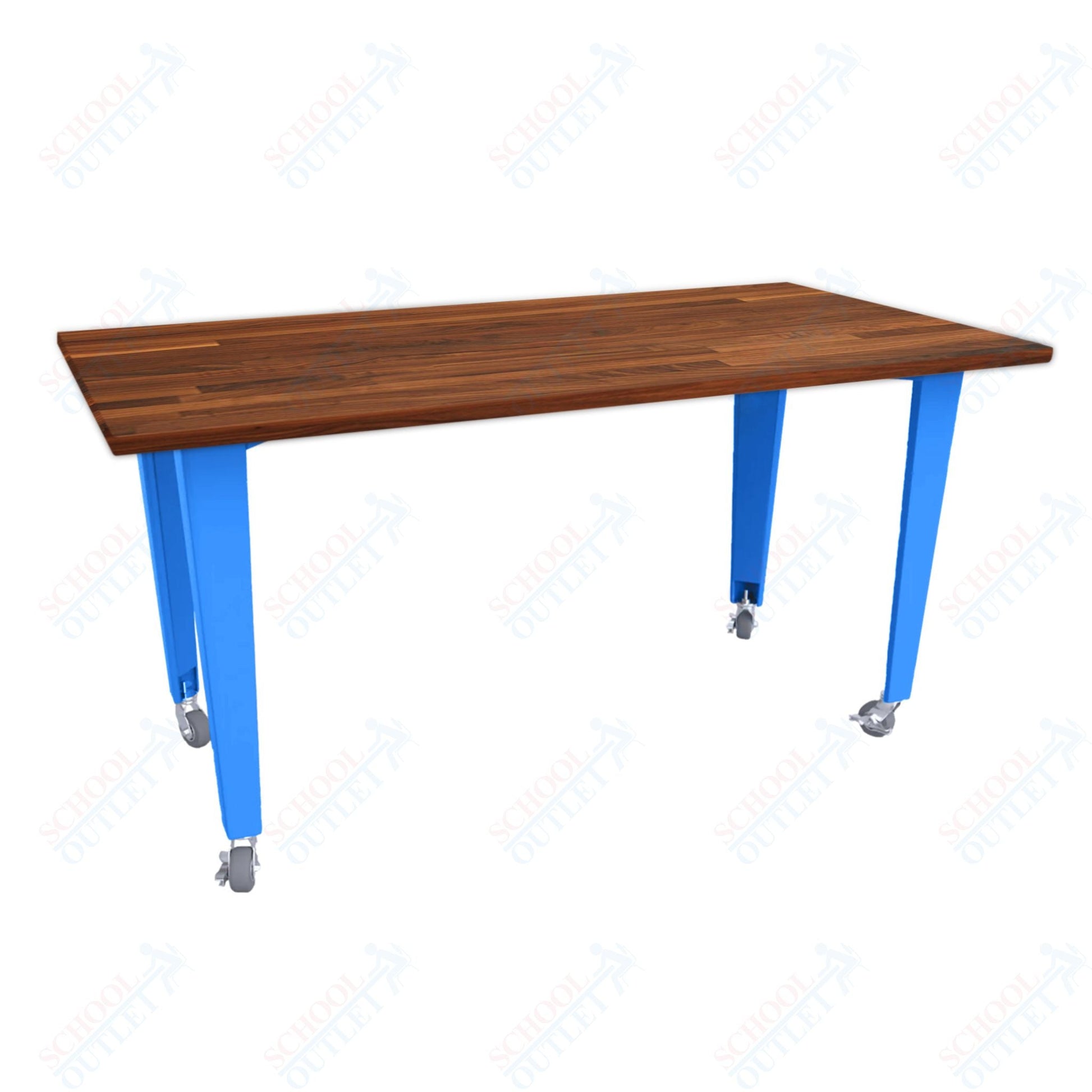 CEF IDEA Island Table 42" Height - Butcher Block Top 84"W x 48"D with Steel Frame, Cable Management and Heavy Duty Locking Casters (No Electric) - SchoolOutlet