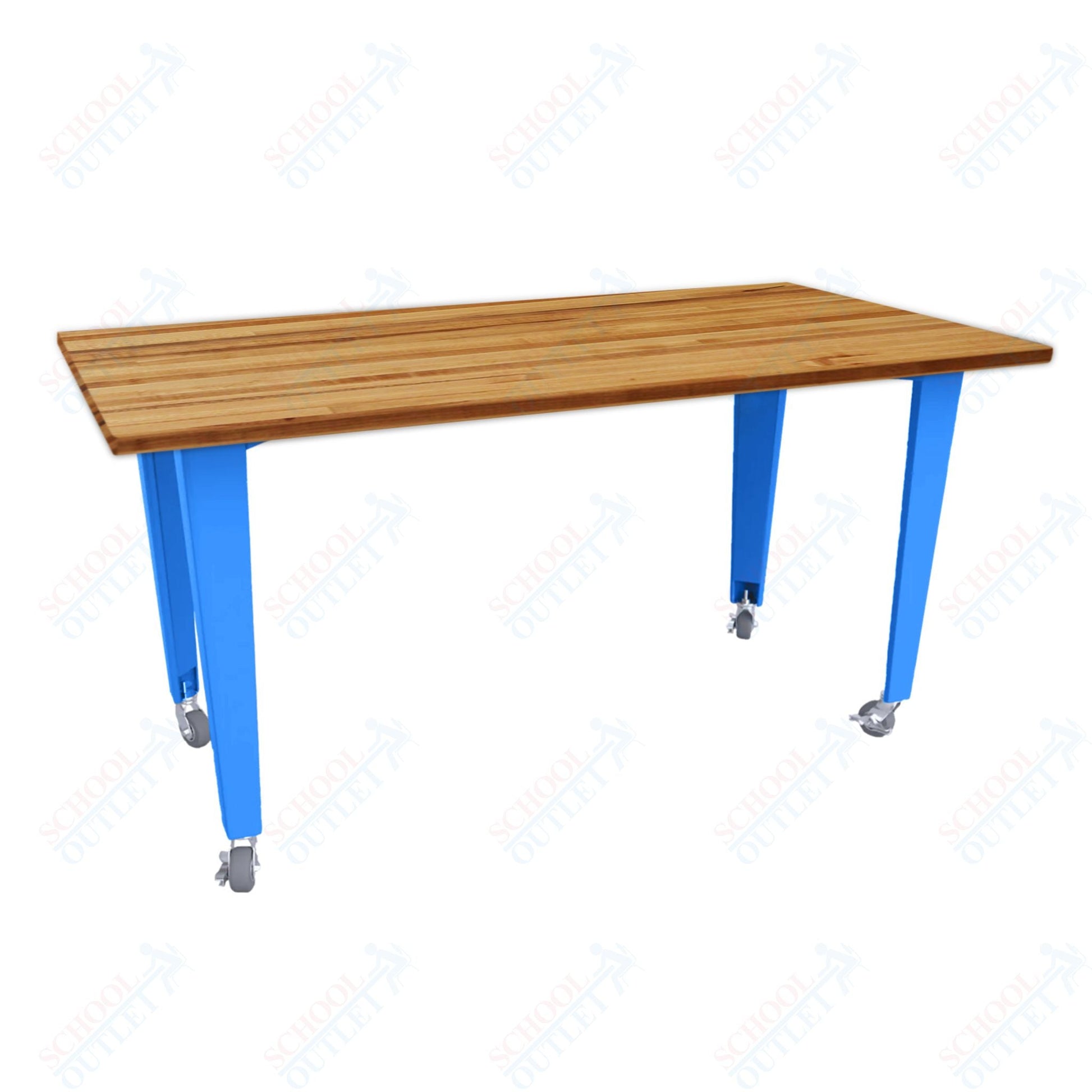 CEF IDEA Island Table 42" Height - Butcher Block Top 84"W x 48"D with Steel Frame, Cable Management and Heavy Duty Locking Casters (No Electric) - SchoolOutlet