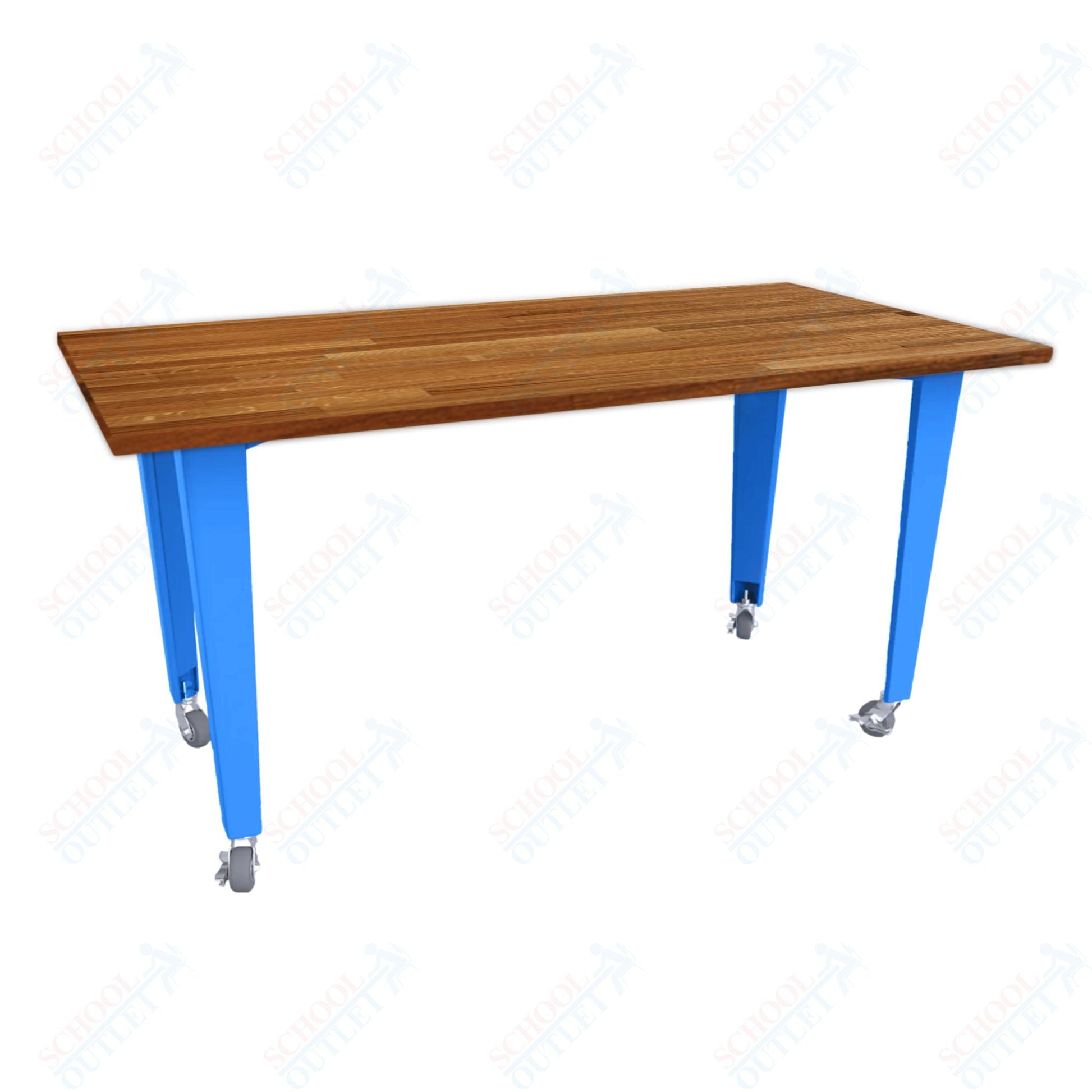 CEF IDEA Island Table 42" Height - Butcher Block Top 84"W x 48"D with Steel Frame, Cable Management and Heavy Duty Locking Casters (No Electric) - SchoolOutlet