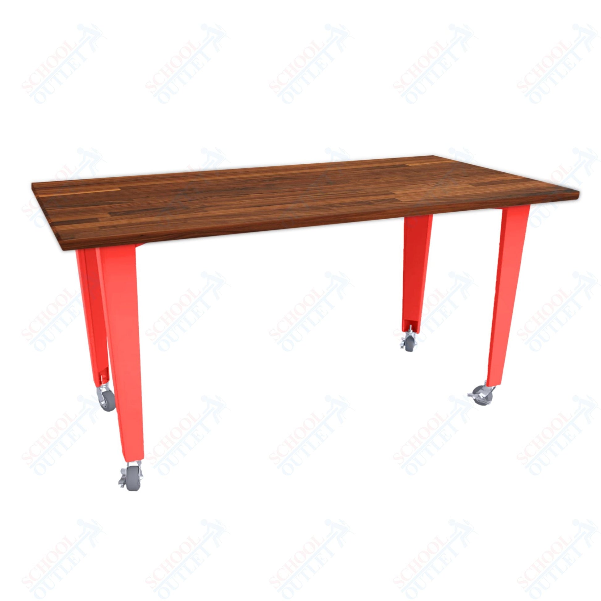CEF IDEA Island Table 42" Height - Butcher Block Top 84"W x 48"D with Steel Frame, Cable Management and Heavy Duty Locking Casters (No Electric) - SchoolOutlet