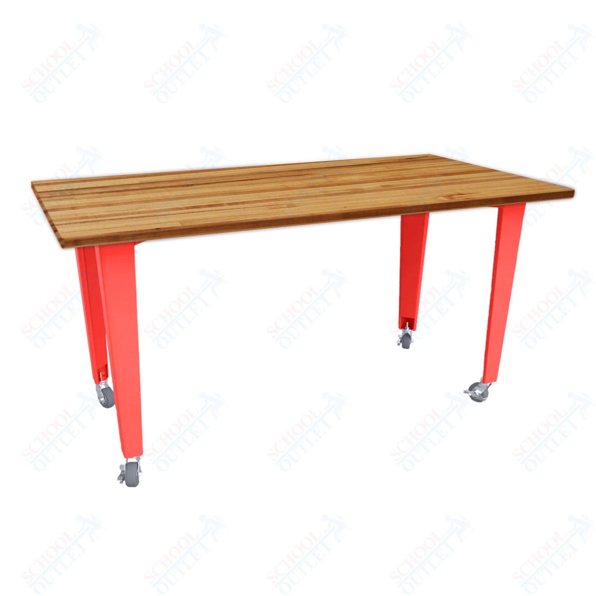 CEF IDEA Island Table 42" Height - Butcher Block Top 84"W x 48"D with Steel Frame, Cable Management and Heavy Duty Locking Casters (No Electric) - SchoolOutlet