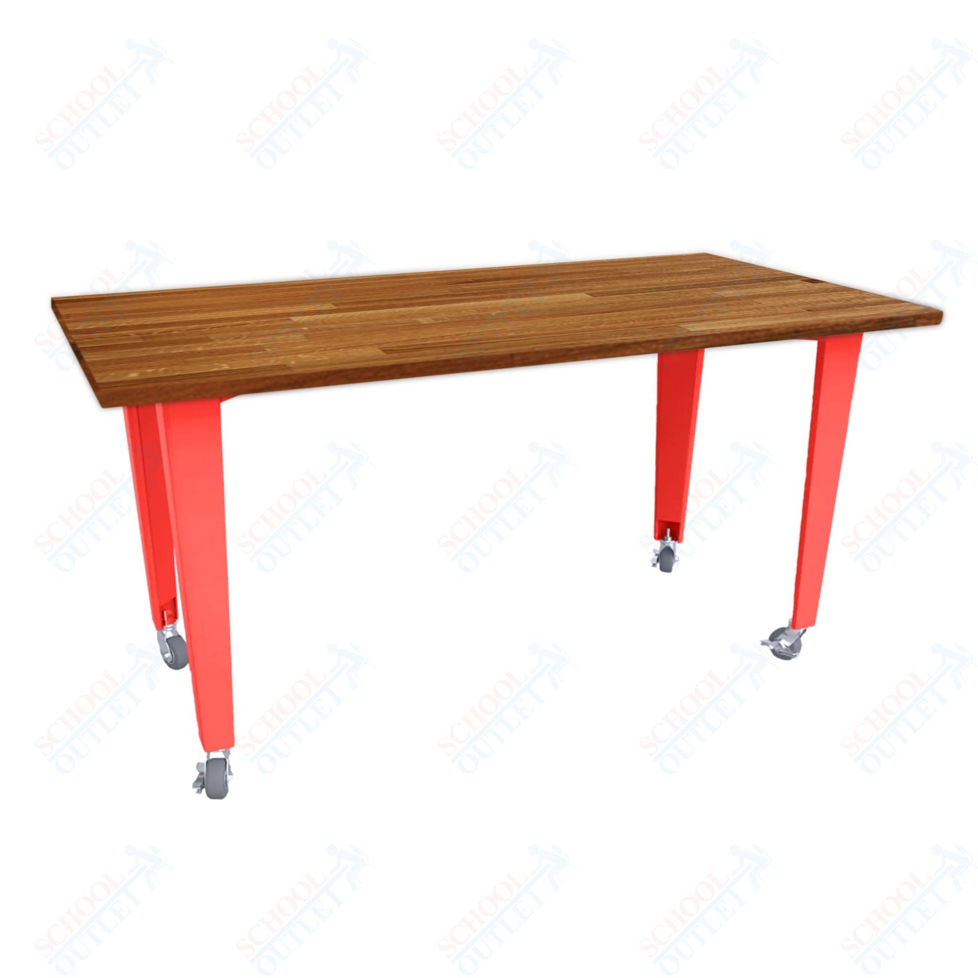 CEF IDEA Island Table 42" Height - Butcher Block Top 84"W x 48"D with Steel Frame, Cable Management and Heavy Duty Locking Casters (No Electric) - SchoolOutlet