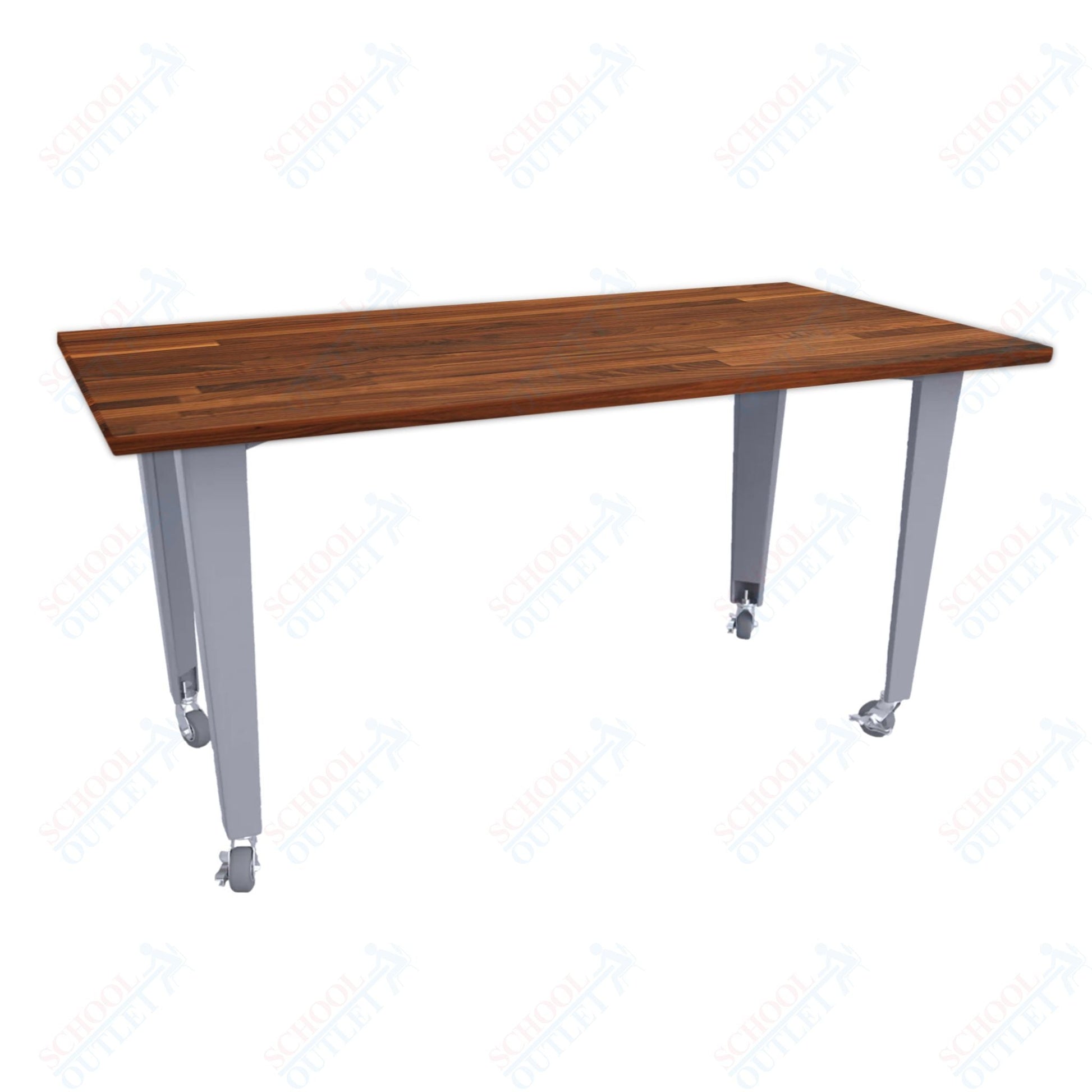 CEF IDEA Island Table 42" Height - Butcher Block Top 84"W x 48"D with Steel Frame, Cable Management and Heavy Duty Locking Casters (No Electric) - SchoolOutlet