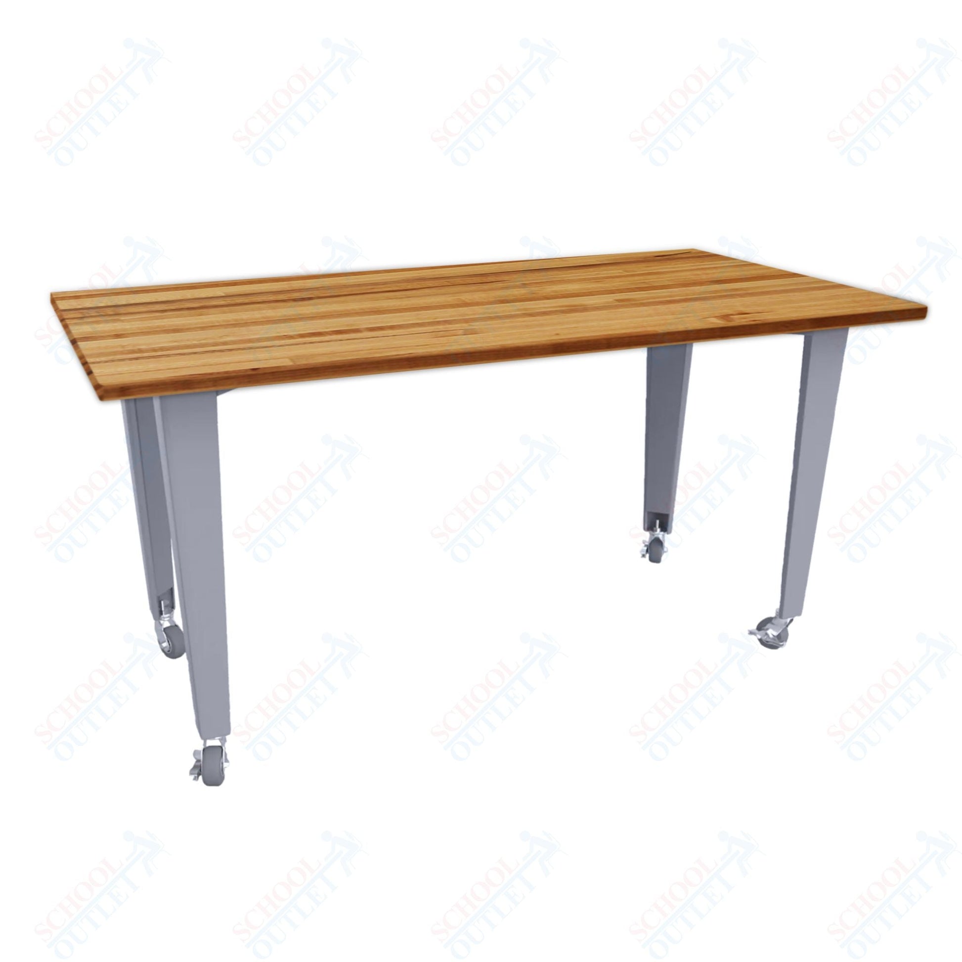CEF IDEA Island Table 42" Height - Butcher Block Top 84"W x 48"D with Steel Frame, Cable Management and Heavy Duty Locking Casters (No Electric) - SchoolOutlet