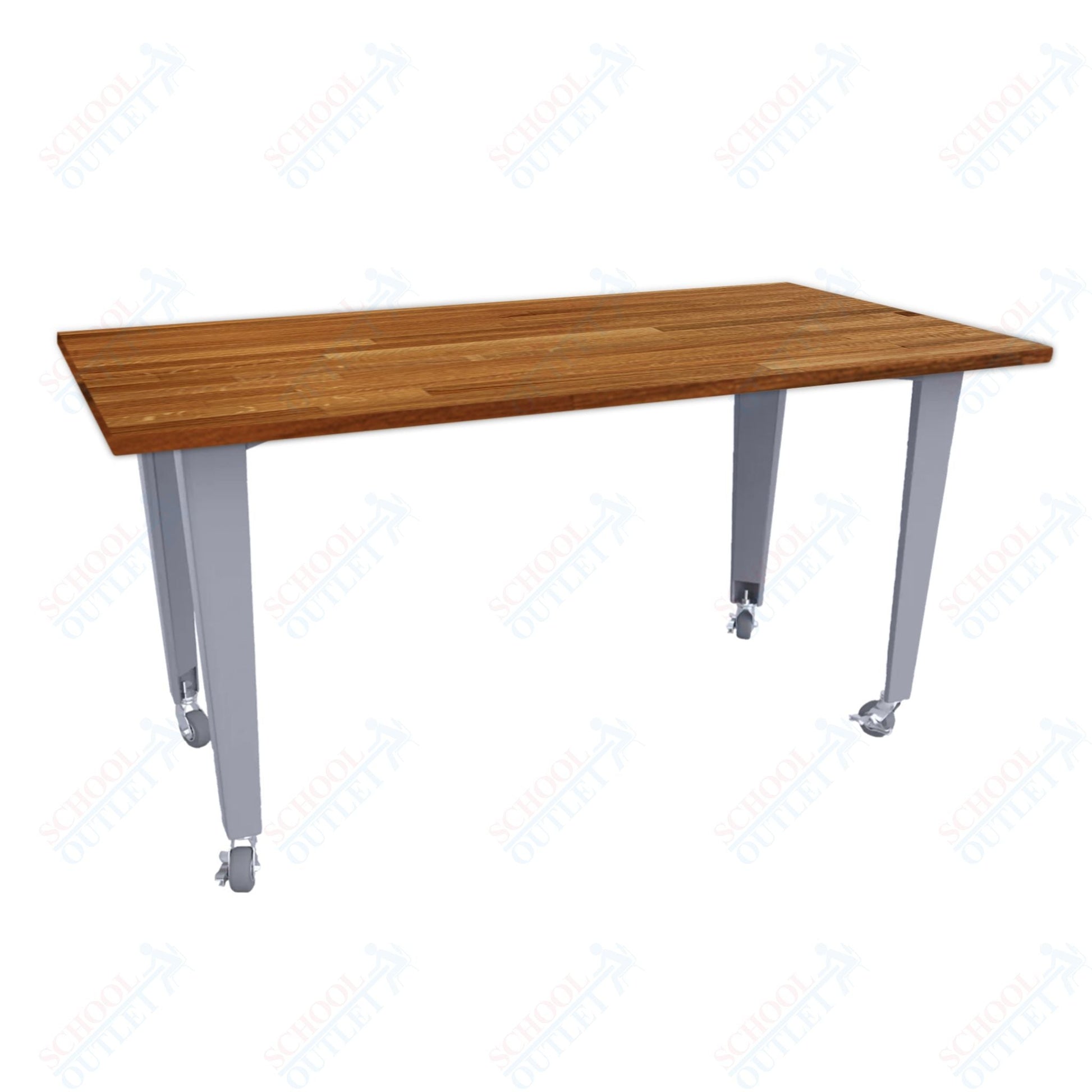 CEF IDEA Island Table 42" Height - Butcher Block Top 84"W x 48"D with Steel Frame, Cable Management and Heavy Duty Locking Casters (No Electric) - SchoolOutlet