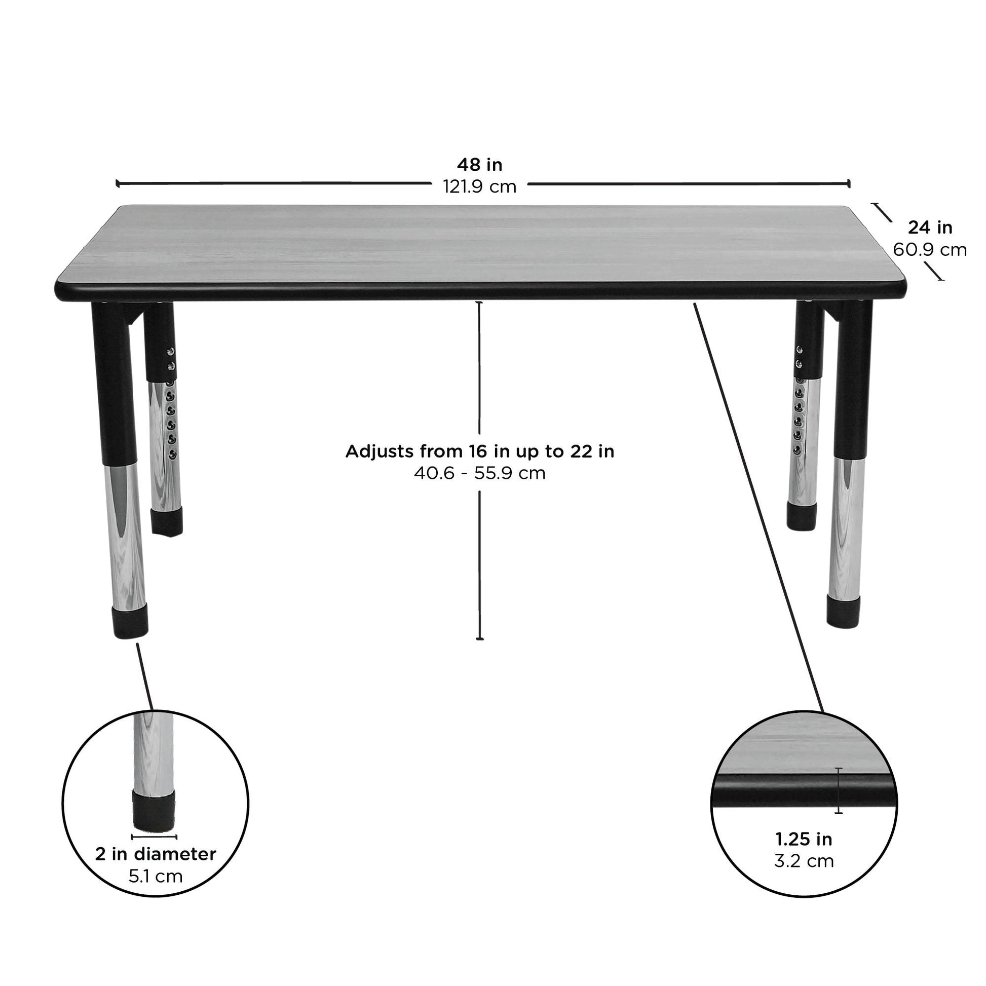 Angeles AS WE GROW Rectangular Adjustable Table - 24"W x 48"L - SchoolOutlet