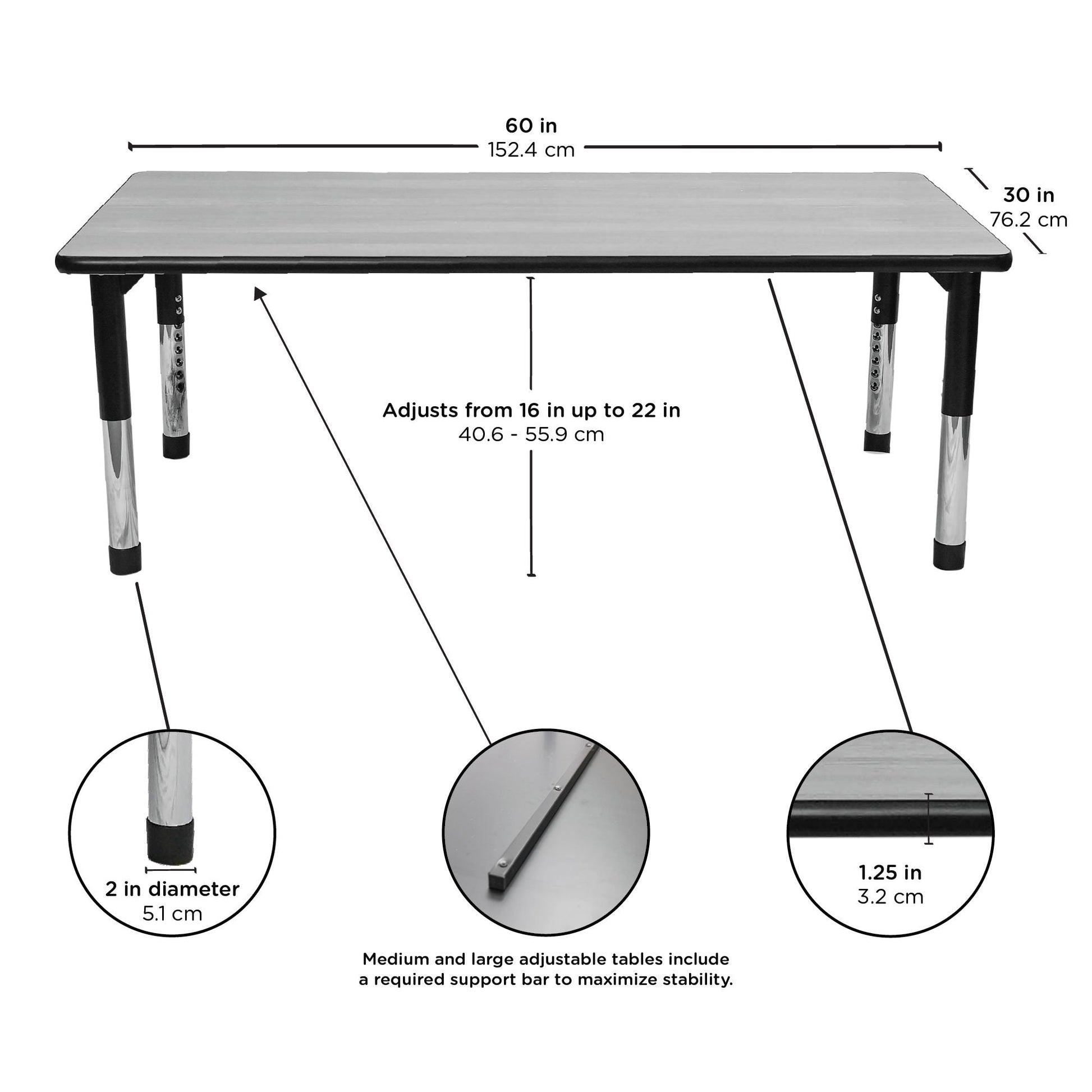 Angeles AS WE GROW Rectangular Adjustable Table - 30" x 60" - SchoolOutlet