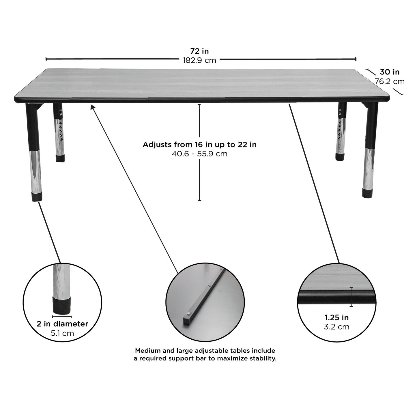 Angeles AS WE GROW Rectangular Adjustable Table - 30" x 72" - SchoolOutlet