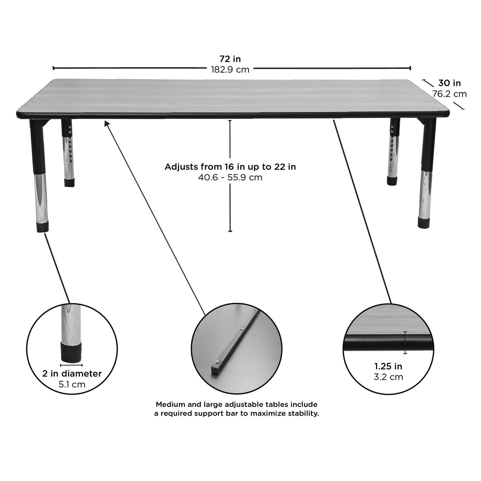 Angeles AS WE GROW Rectangular Adjustable Table - 30" x 72" - SchoolOutlet