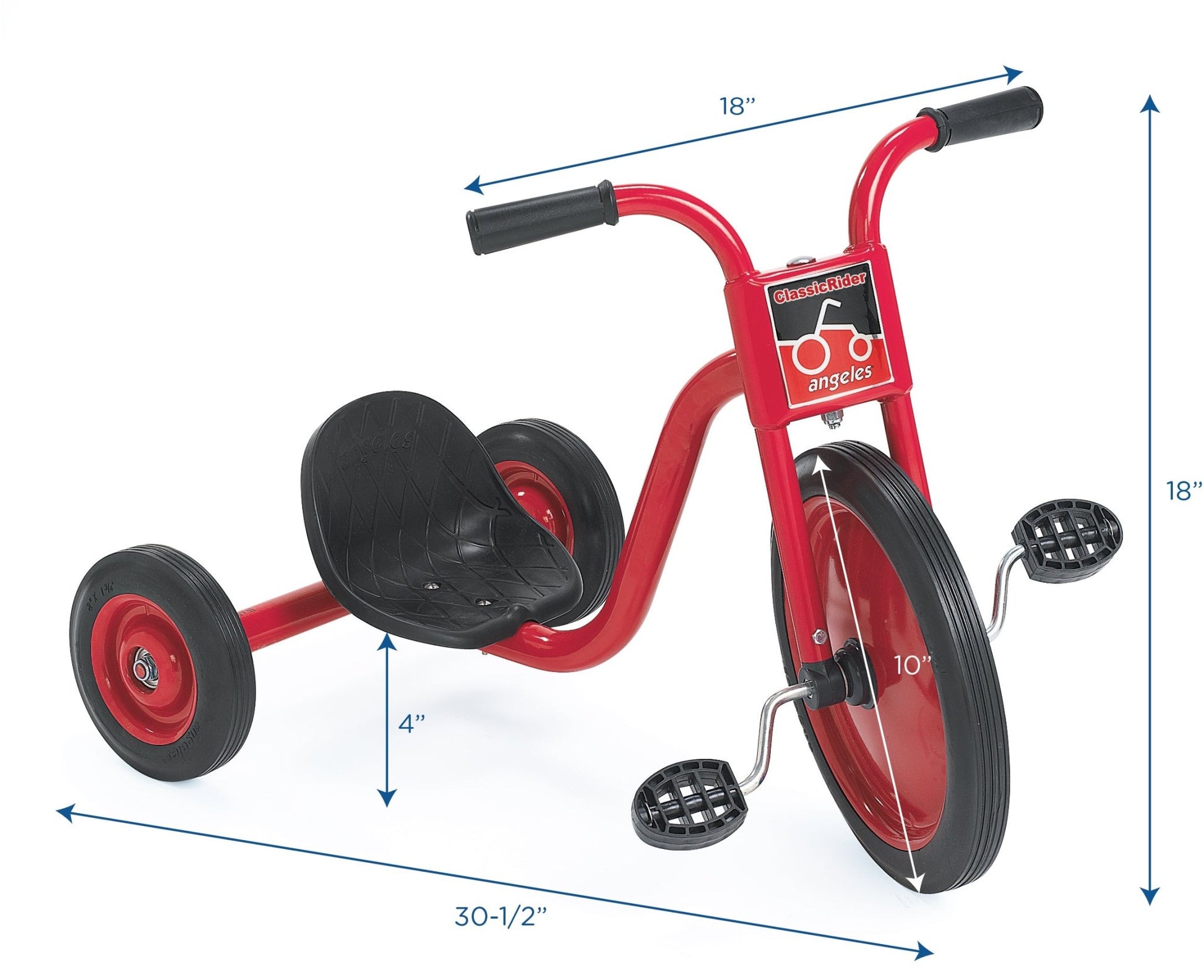 Angeles ClassicRider® Trike 10" Front Wheel Diameter Tricycle Pedal Pusher LT (AFB2710PR) - SchoolOutlet