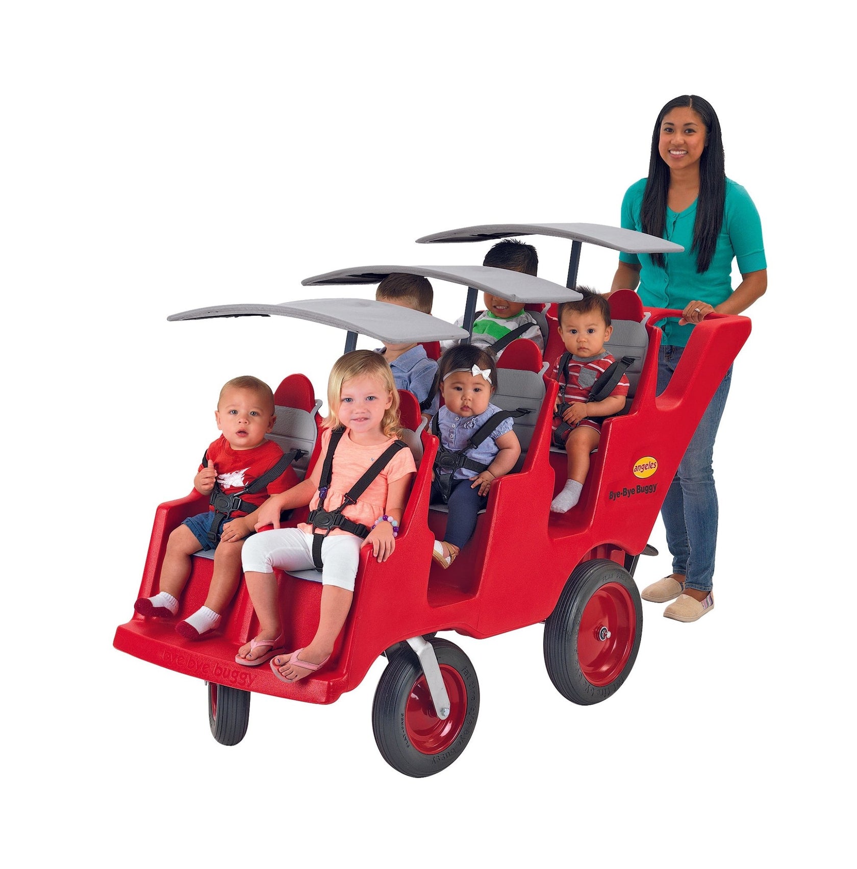 Angeles 6 Seat Fat Tire Buggy with Canopy Red Stroller / Gray Seats (A