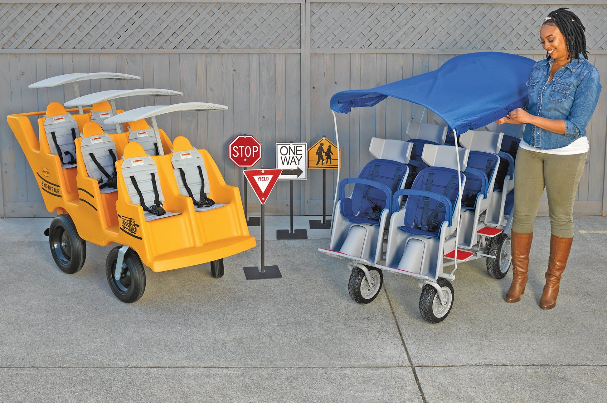 Angeles 6 Passenger Never Flat "Fat Tire" Bye-Bye Bus Stroller (AFB6400SB) - SchoolOutlet