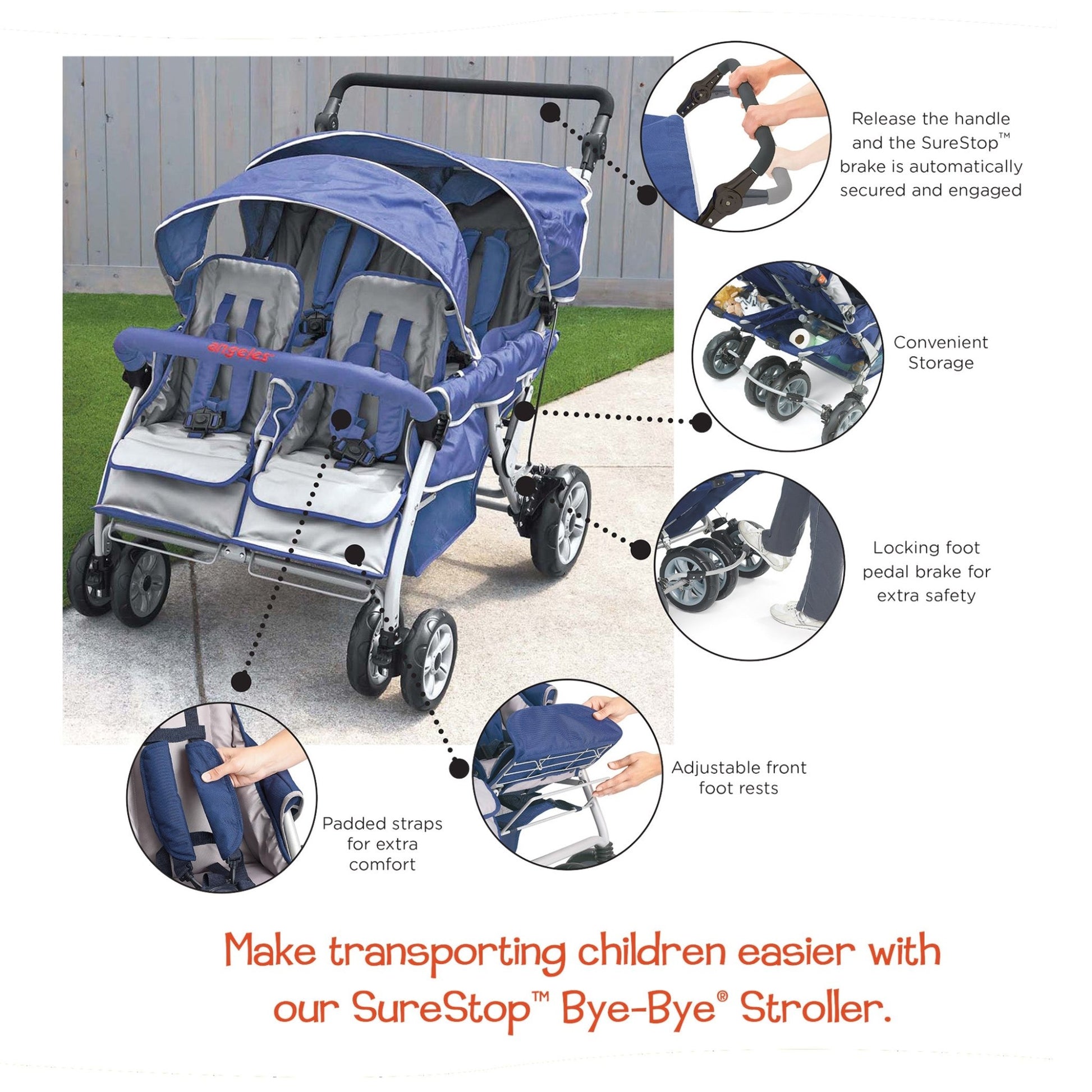 Angeles SureStop Folding Commercial Bye-Bye Stroller 6 Passenger (AFB6700) - SchoolOutlet