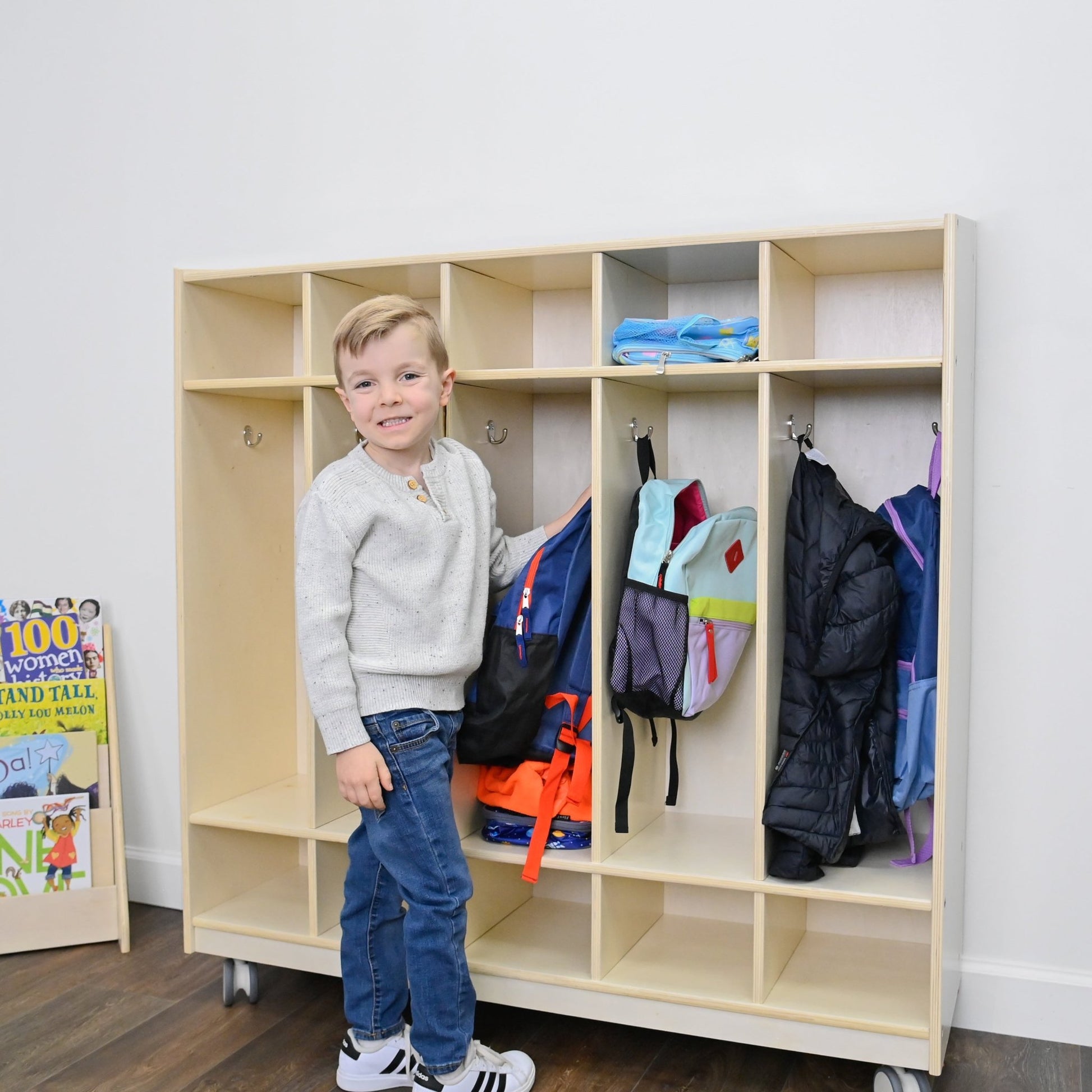 Angeles Birch Mobile 5-Section Locker with Shoe Storage (AG1057) - SchoolOutlet