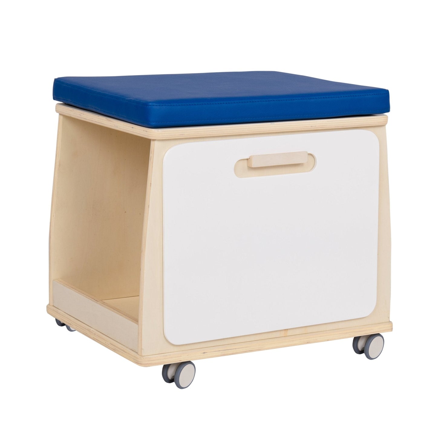 Angeles Birch Mobile Teacher Stool with Storage - Blue Cushion Assembled (AG1854BA)