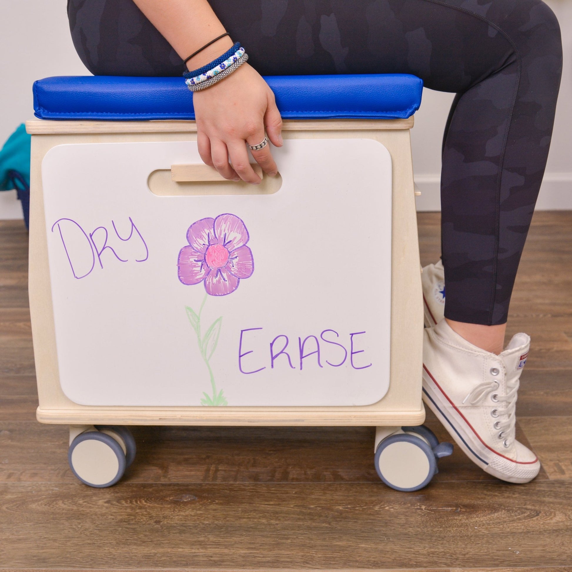 Angeles Birch Mobile Teacher Stool with Storage - Blue Cushion (AG1854B) - SchoolOutlet