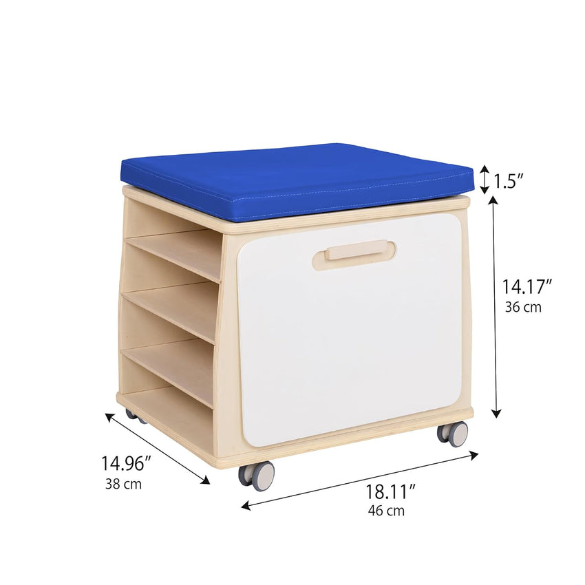Angeles Birch Mobile Teacher Stool with Storage - Blue Cushion Assembled (AG1854BA) - SchoolOutlet