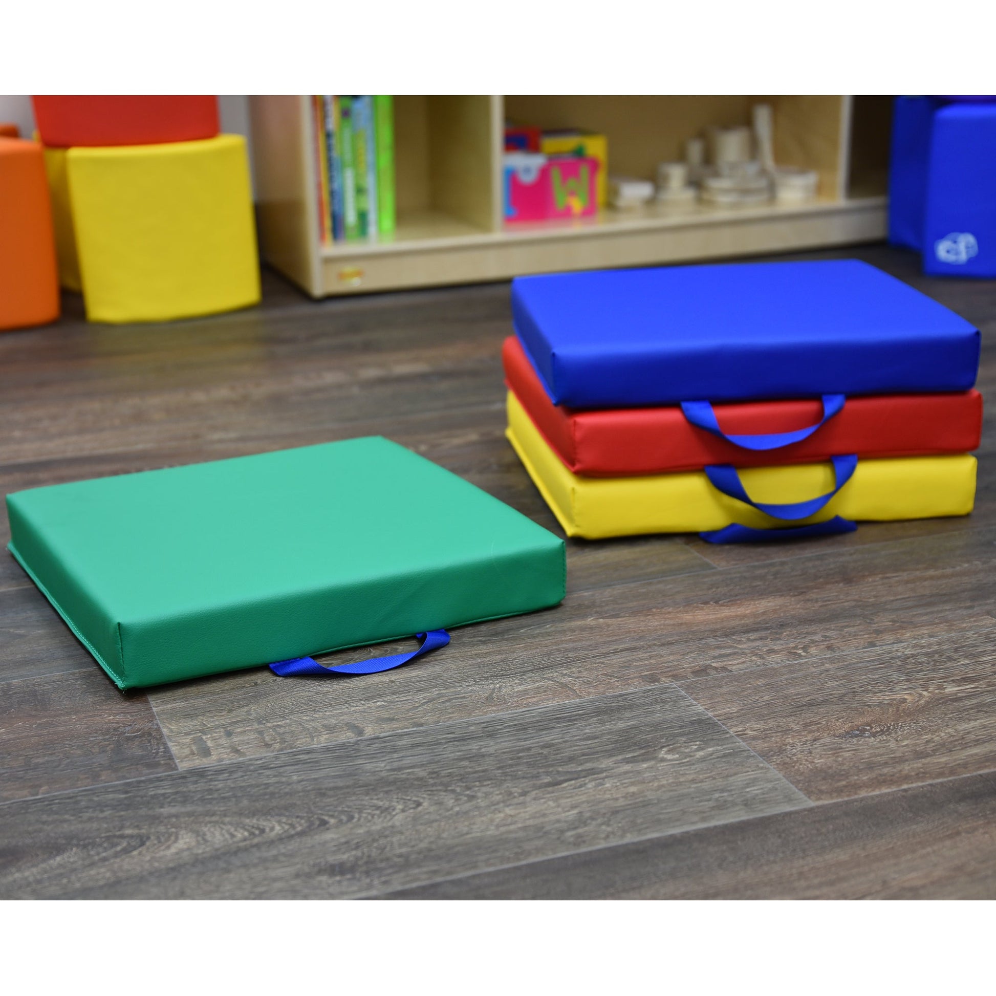 Children's Factory Square Floor Cushions - Set of 4 - Rainbow - SchoolOutlet