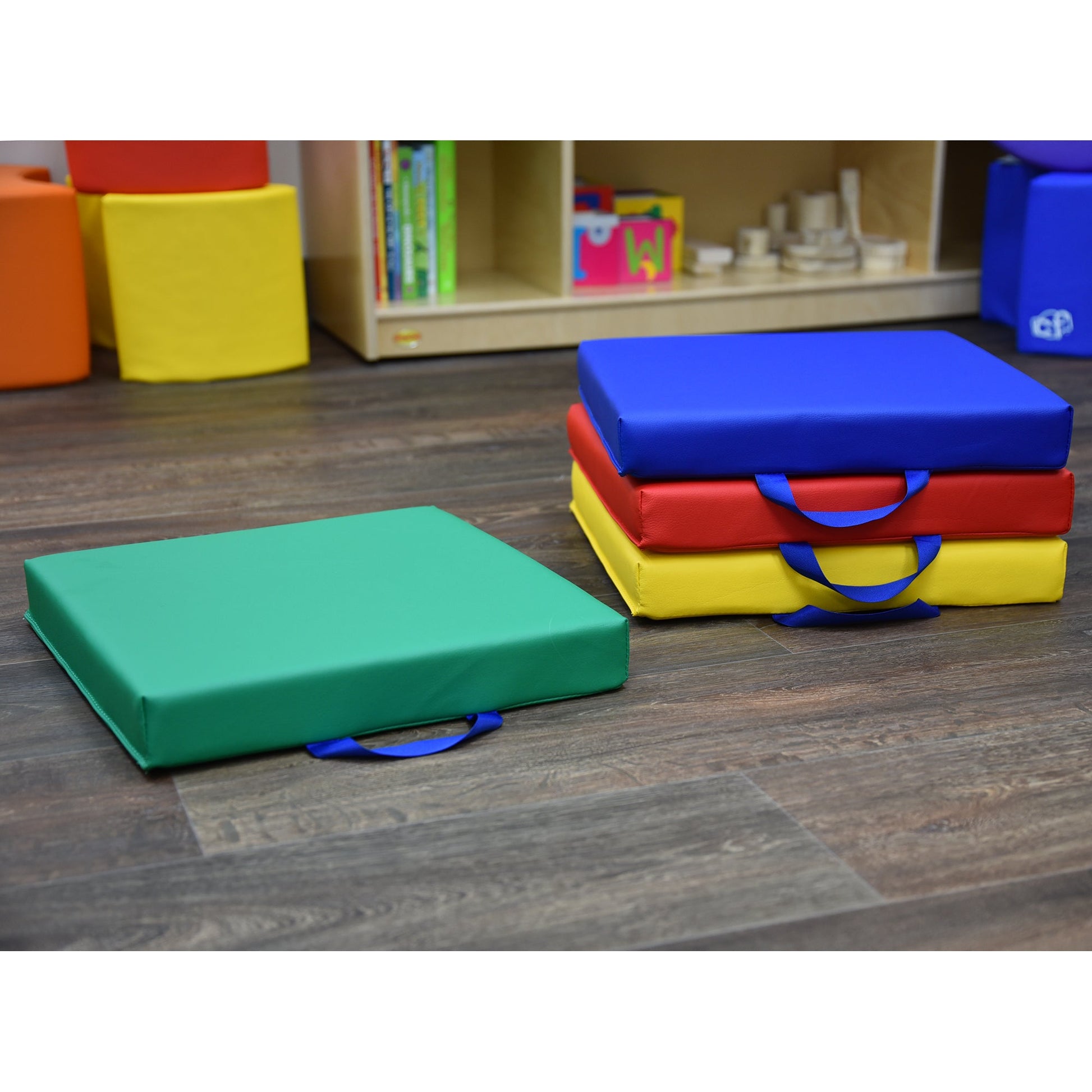Children's Factory Square Floor Cushions - Set of 4 - Rainbow - SchoolOutlet