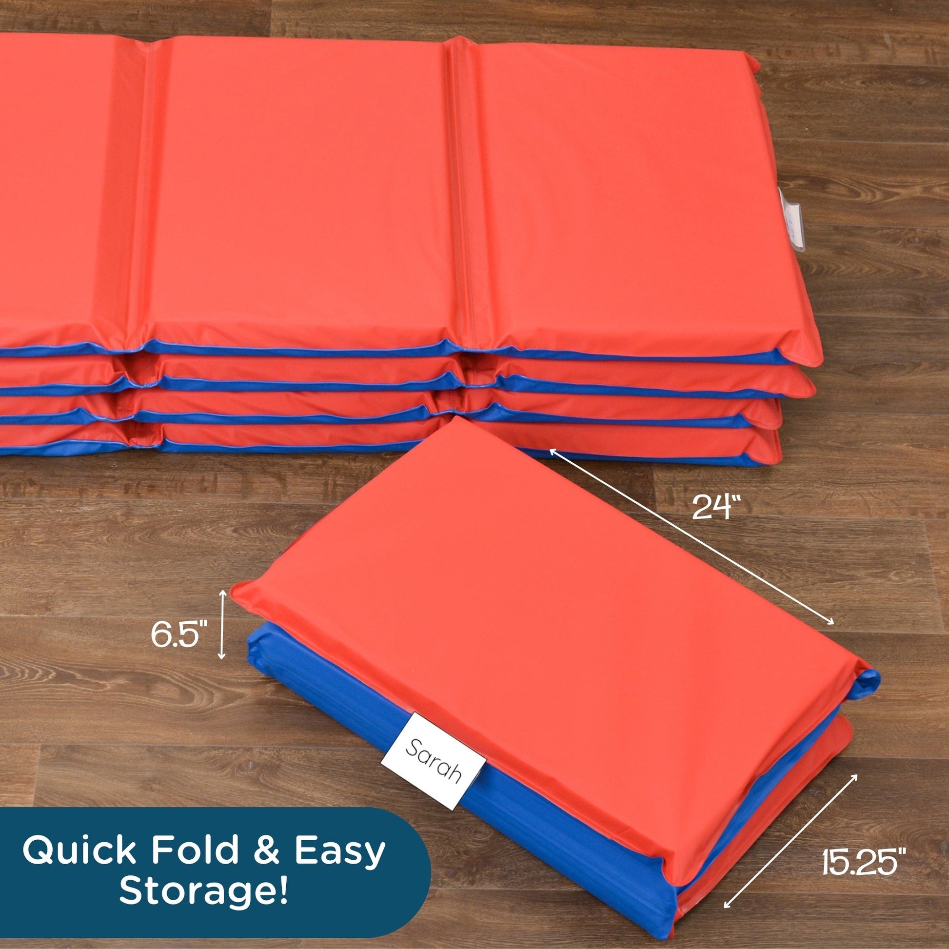 Children's Factory 2" Infection Control 3 Section Folding Rest Mat - Set of 5 - Red/Blue (CF400-513RB) - SchoolOutlet