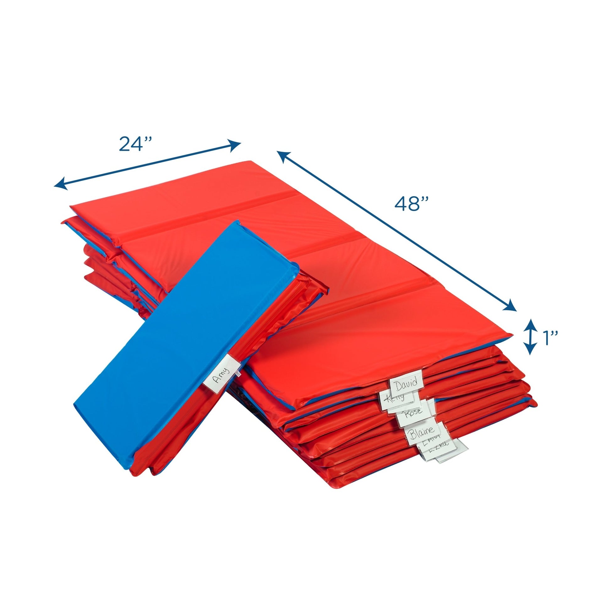 Children's Factory 1" Angels 4 Section Folding Rest Nap Mat - Set of 10 - Red/Blue (CF400-525RB) - SchoolOutlet