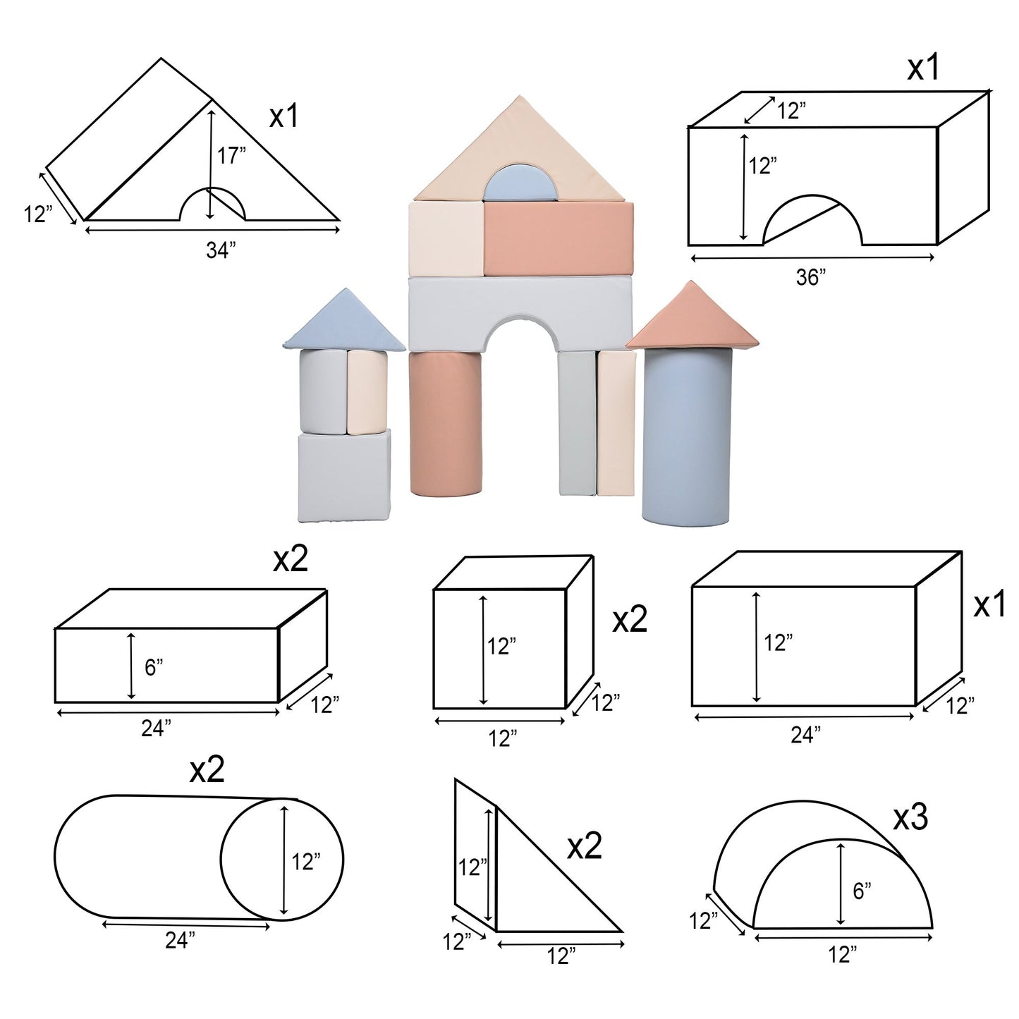 Children's Factory 12" Module Blocks - Set of 14 - Set B (CF805 - 34X) - SchoolOutlet