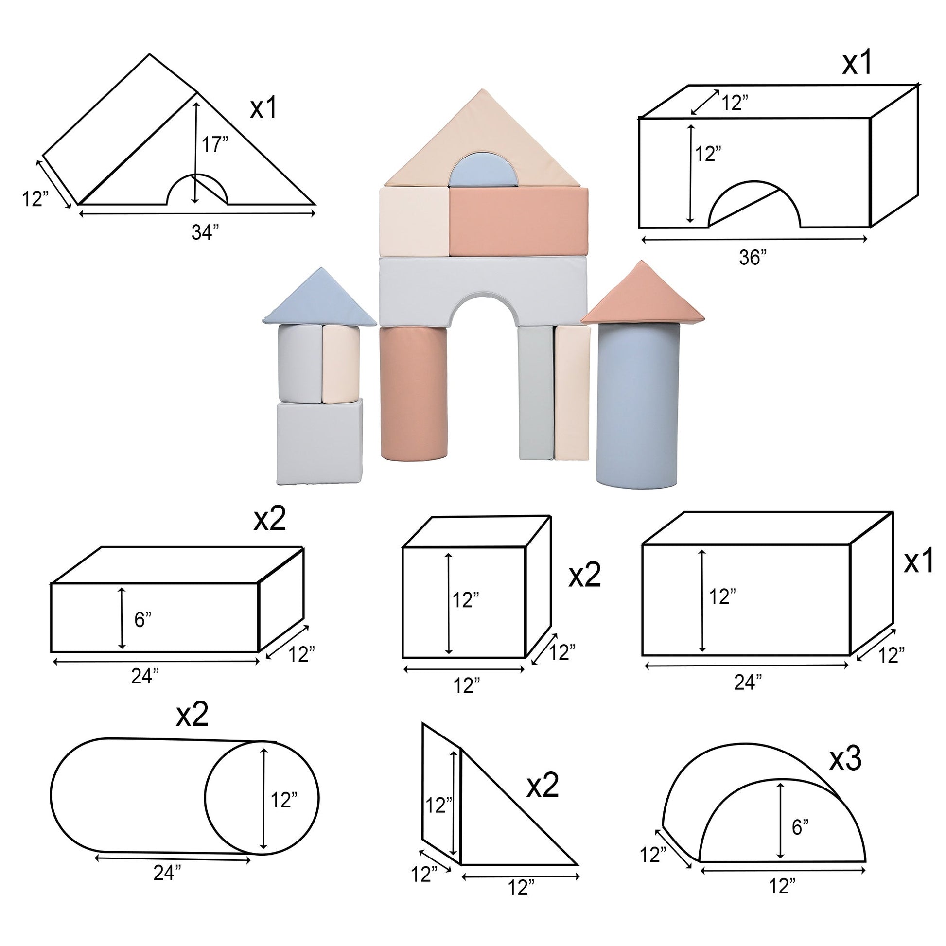 Children's Factory 12" Module Blocks - Set of 14 - Set B (CF805 - 34X) - SchoolOutlet