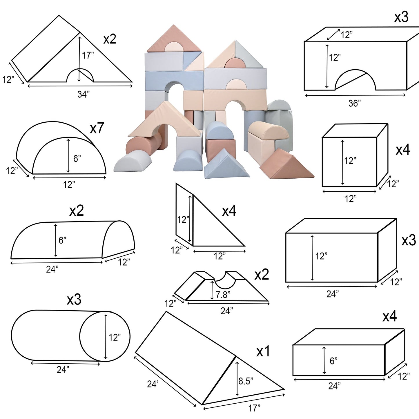 Children's Factory 12" Module Blocks - Set of 35 - Set A and B (CF805 - 34X - MB) - SchoolOutlet