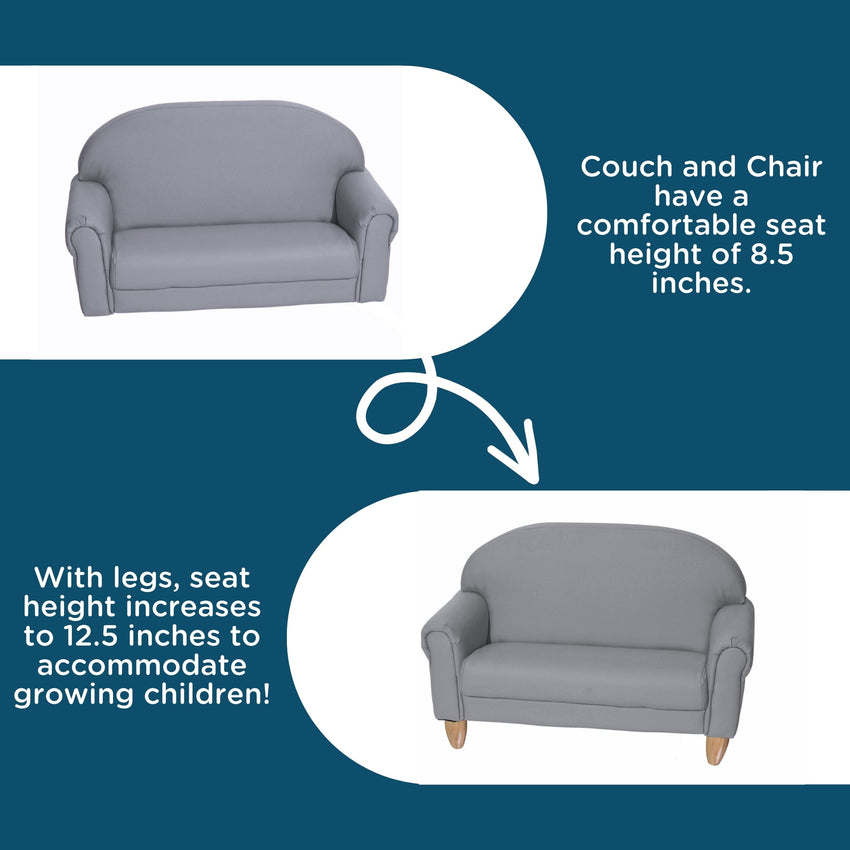 Children's Factory As We Grow Chair & Sofa Set with Natural Legs - Gray (CF805 - 370) - SchoolOutlet