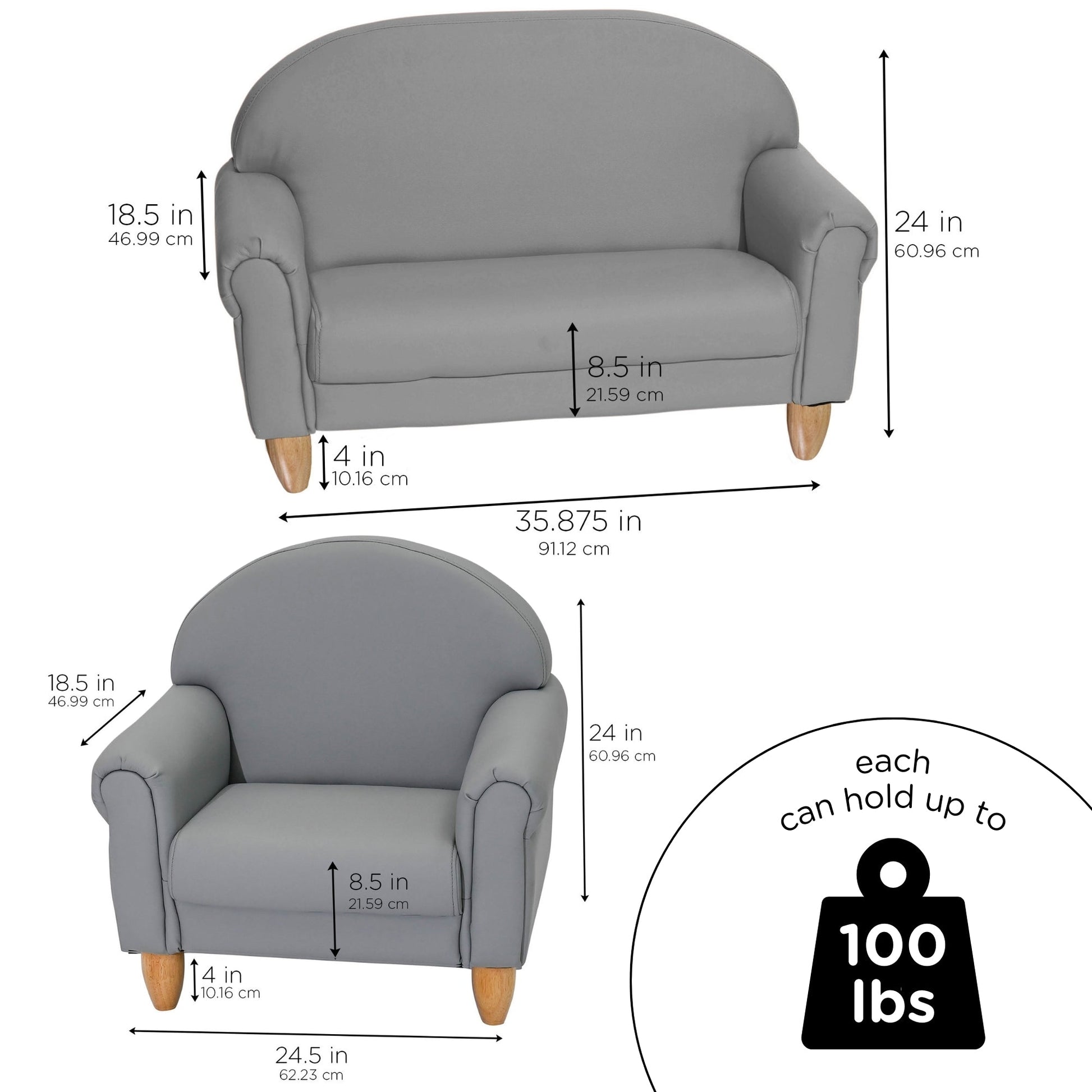 Children's Factory As We Grow Chair & Sofa Set with Natural Legs - Gray (CF805 - 370) - SchoolOutlet