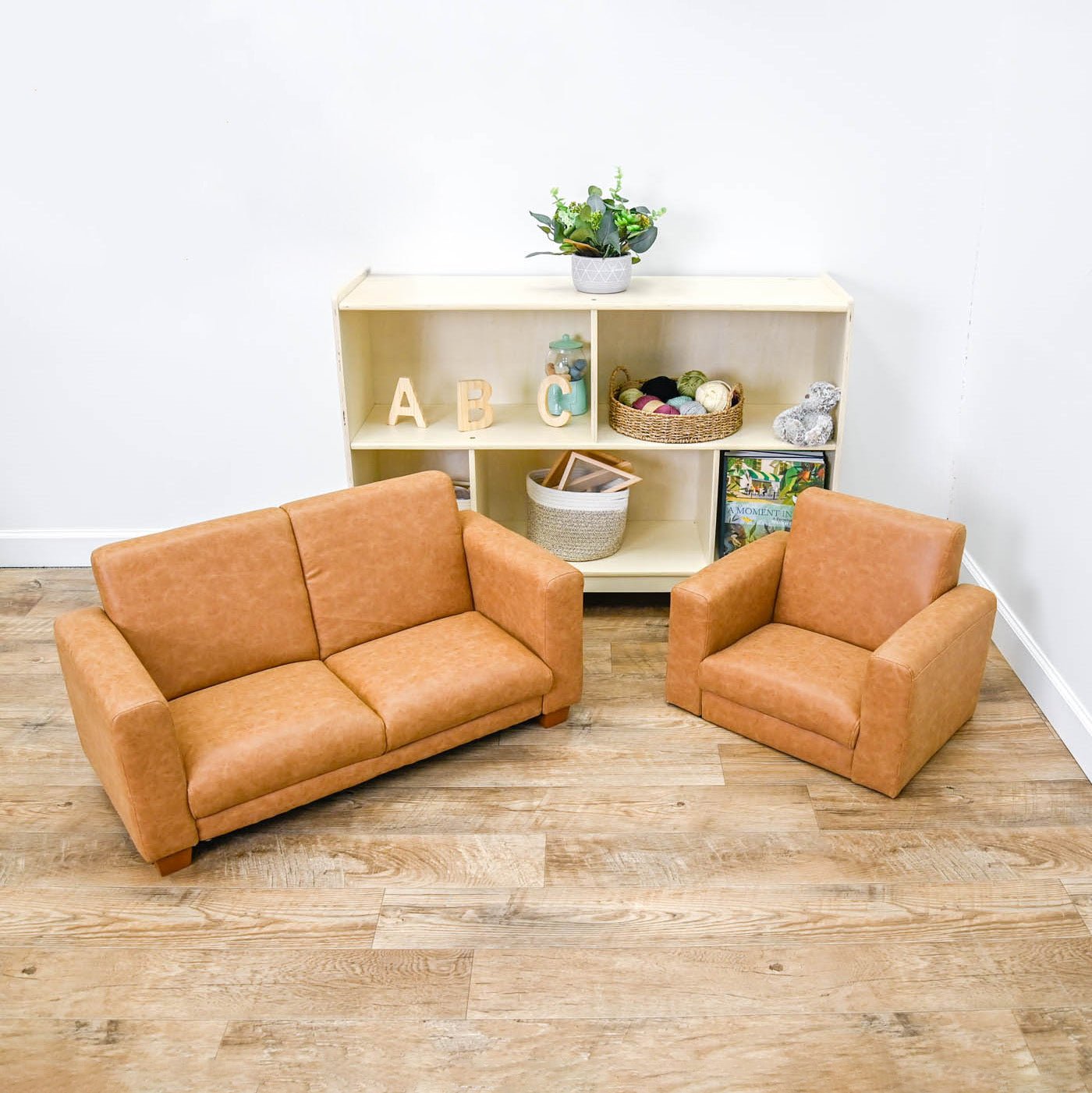 Children's Factory As We Grow Modern Chair and Sofa Set - Distressed Brown (CF805 - 415) - SchoolOutlet