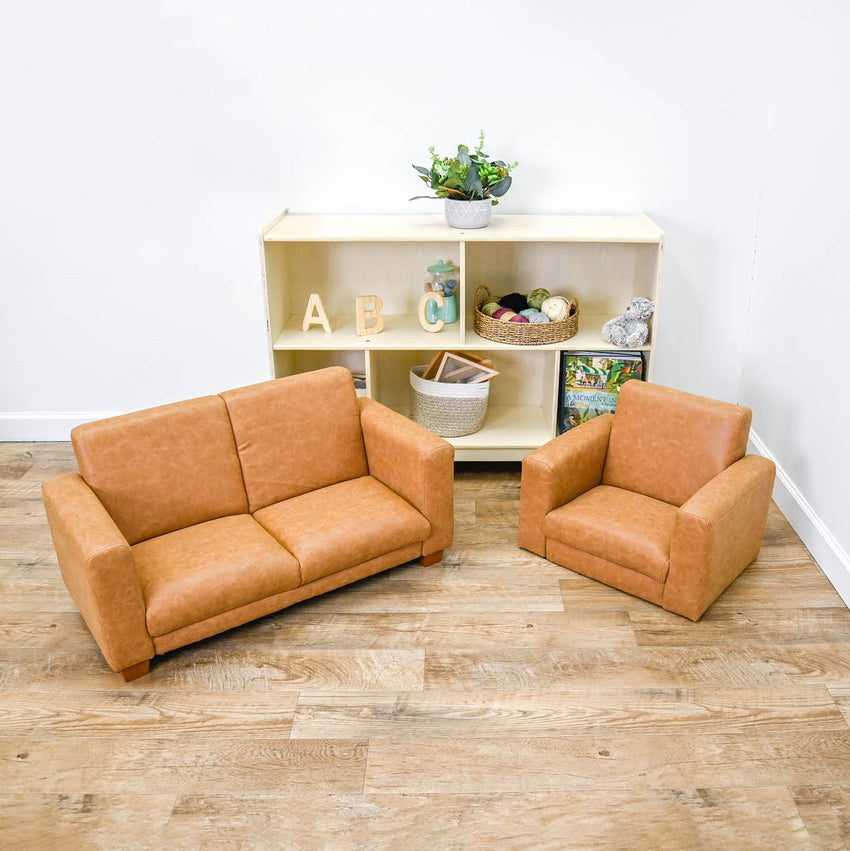 Children's Factory As We Grow Modern Chair and Sofa Set - Distressed Brown (CF805 - 415) - SchoolOutlet