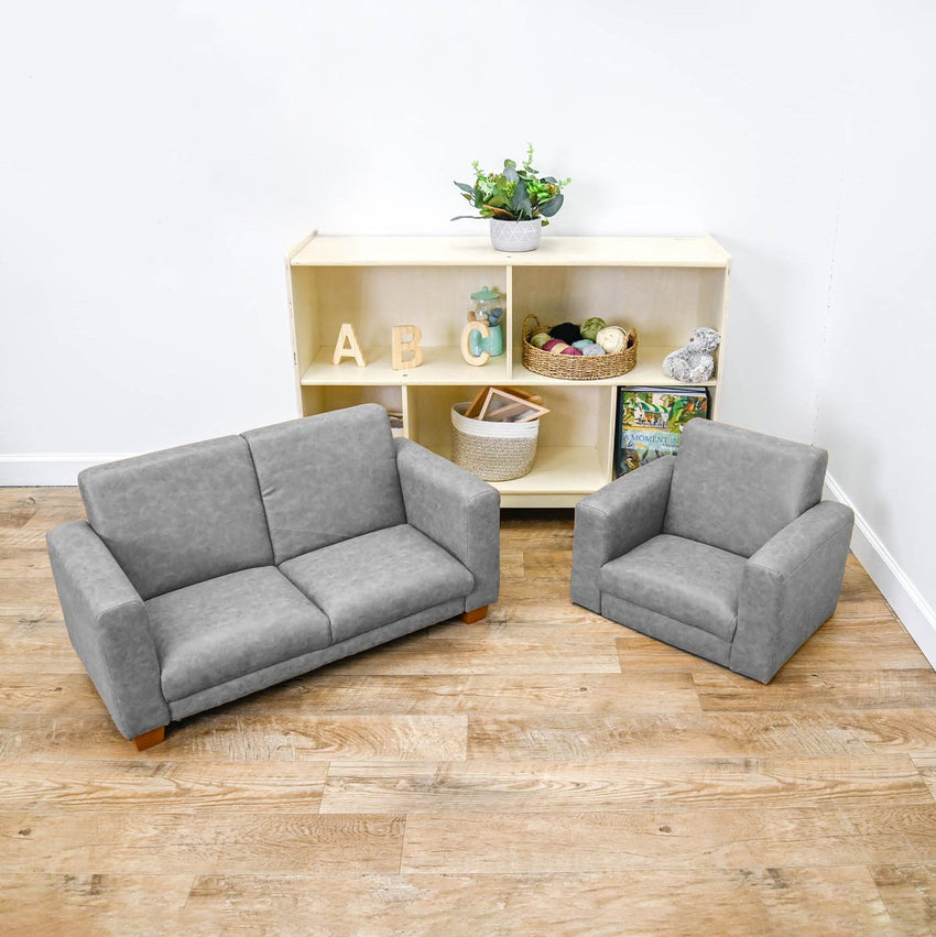 Children's Factory As We Grow Modern Chair and Sofa Set - Distressed Gray (CF805 - 418) - SchoolOutlet