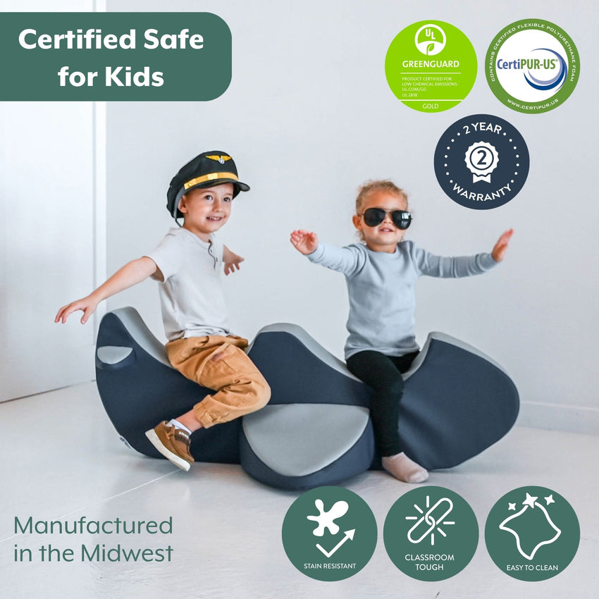 Childrensfactory Rocket the Rocker - Navy,Gray (Double Airplane) (CHI - CF805 - 522) - SchoolOutlet