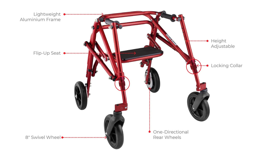 Circle Speciality Klip 4W Walker W.Seat, 8" Wheels, XS, Red (CSP - KP518) - SchoolOutlet
