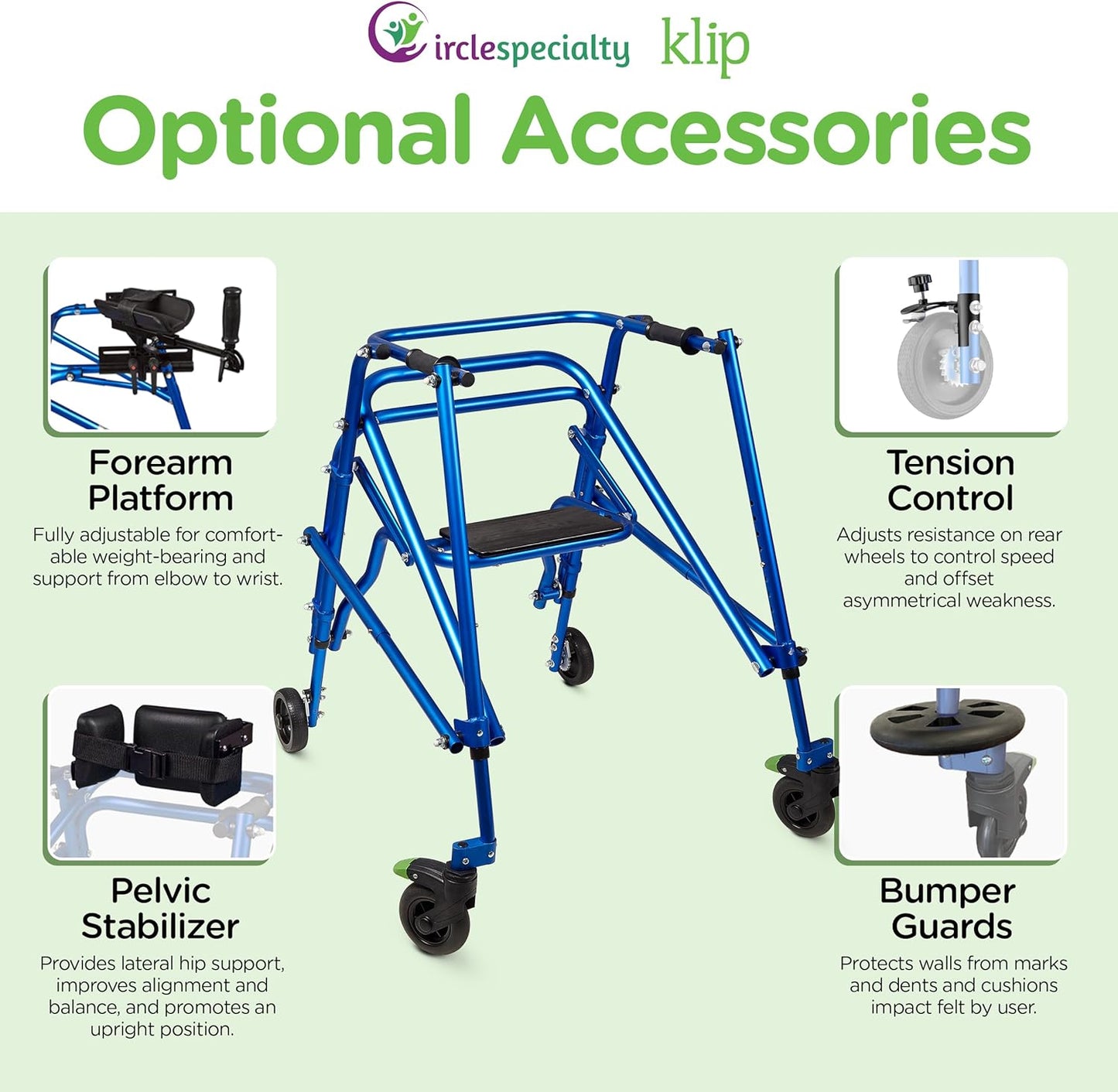 Circle Speciality Klip 4W Walker W.Seat, Med, Blue (CSP - KP530) - SchoolOutlet