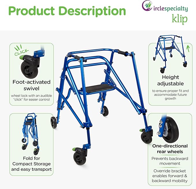 Circle Speciality Klip 4W Walker W.Seat, Lg, Blue (CSP - KP540B) - SchoolOutlet