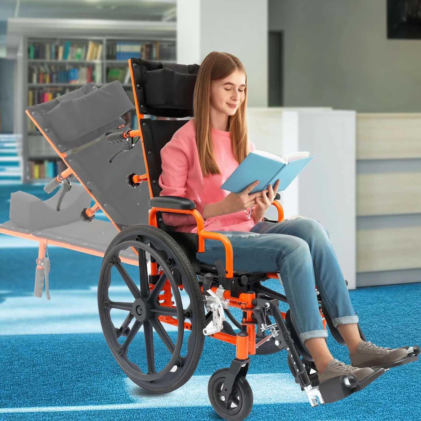 Circle Specialty Ziggo 12" Reclining Wheelchair, Orange (CSP - ZREC1200) - SchoolOutlet