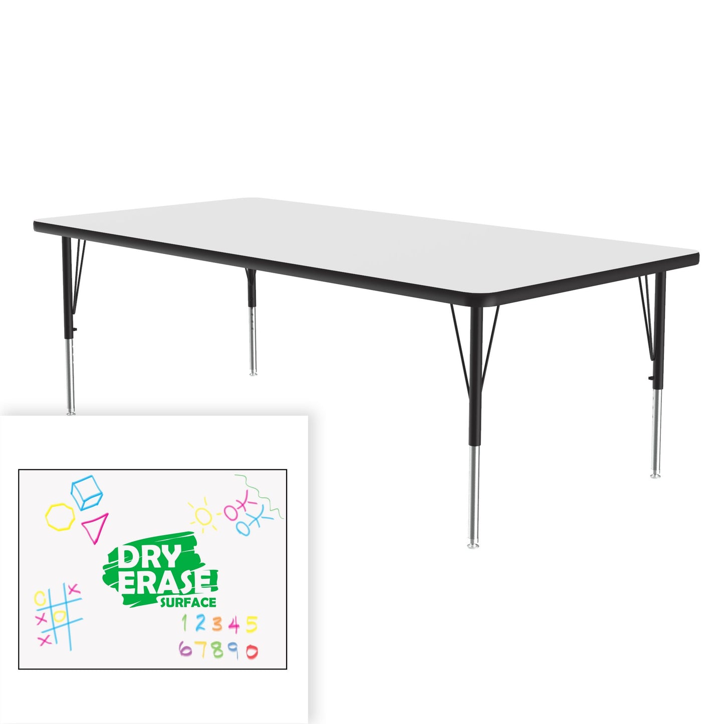 Correll Rectangular Markerboard - Dry Erase Deluxe High Pressure Top - Activity Tables 36"W x 60"L x 19 - 29"H Adjustable Height (COR - A3660DE - REC - XX) - SchoolOutlet