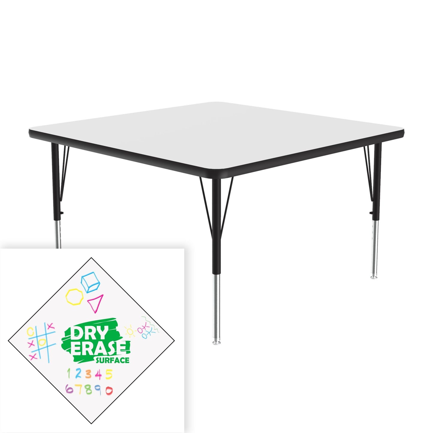 Correll Square Markerboard - Dry Erase Deluxe High Pressure Top - Activity Tables 42"W x 42"L x 19 - 29"H Adjustable Height (COR - A4242DE - SQ - XX) - SchoolOutlet