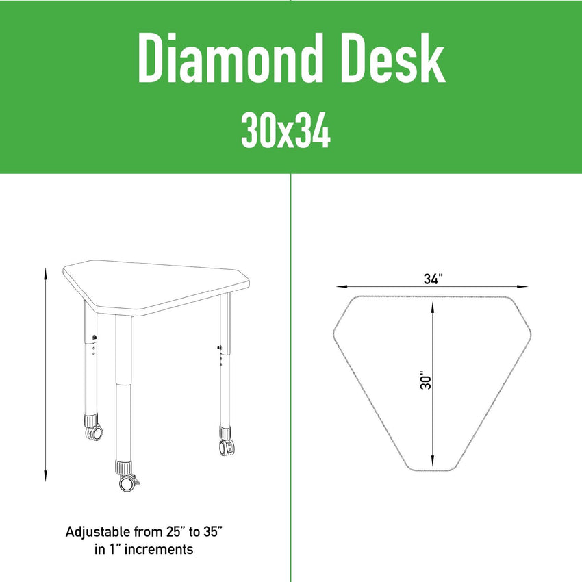 Correll Diamond Deluxe High Pressure Collaborative Desk 34"W x 30"L x 25 - 35"H Adjustable Height (COR - AD3034 - DIA - XX) - SchoolOutlet