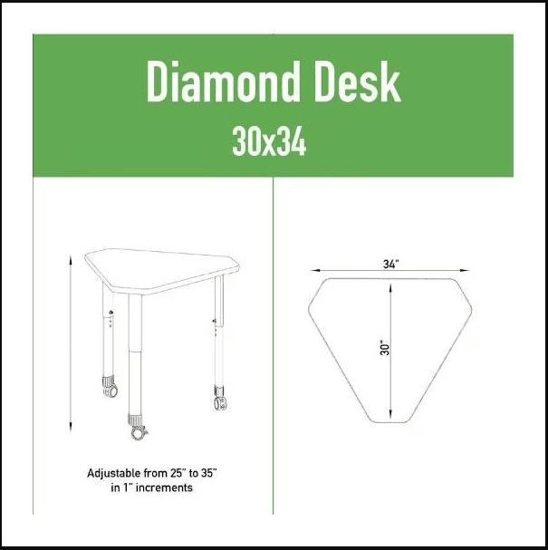 Correll Diamond Markerboard - Dry Erase High Pressure Collaborative Desk 34"W x 30"L x 25 - 35"H Adjustable Height (COR - AD3034DE - DIA - XX) - SchoolOutlet