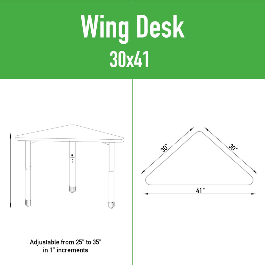 Correll Wing Markerboard - Dry Erase High Pressure Collaborative Desk 41"W x 30"L x 25 - 35"H Adjustable Height (COR - AD3041DE - WING - XX) - SchoolOutlet